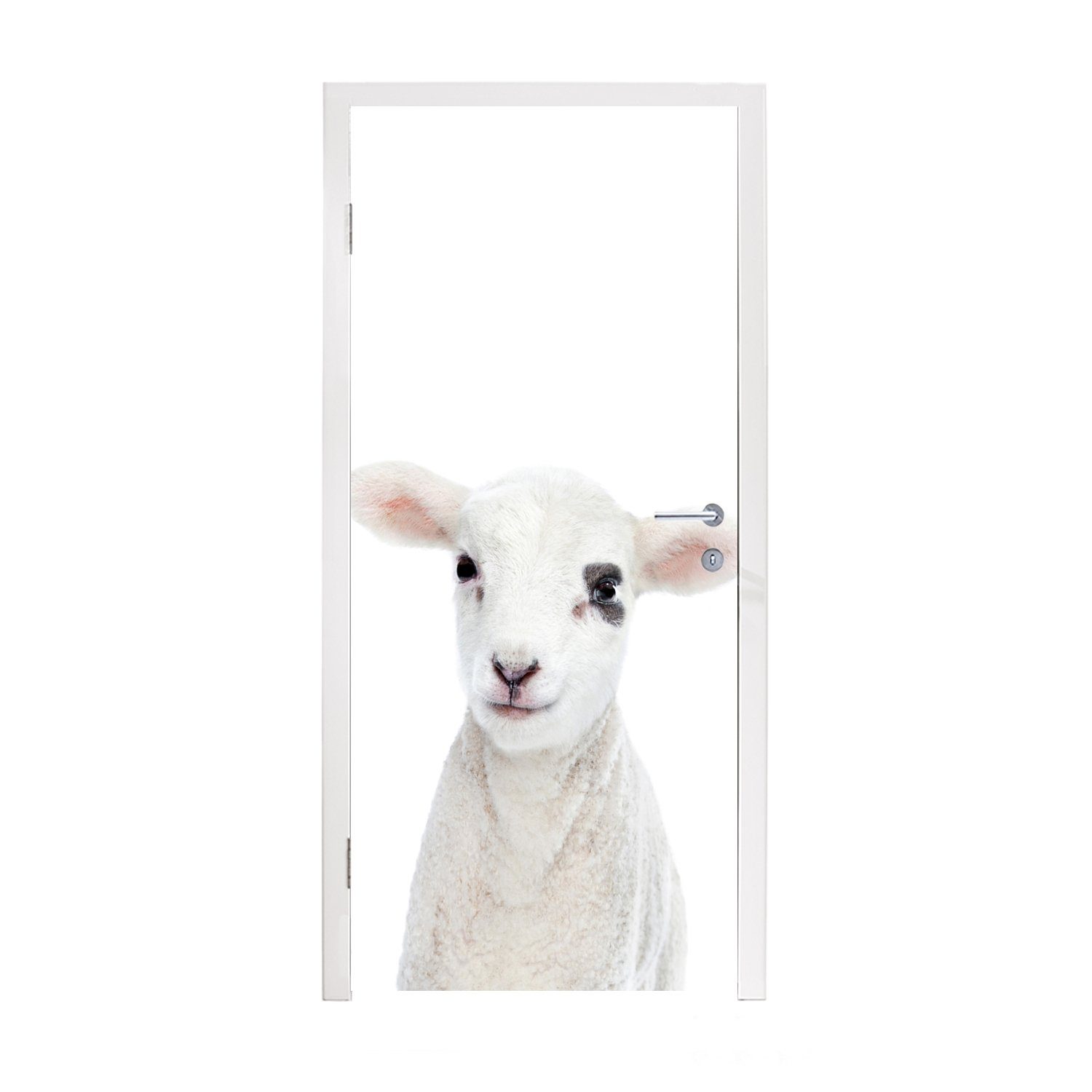 MuchoWow Türtapete Lamm - Weiß - Tiere - Natur, Matt, bedruckt, (1 St), Fototapete für Tür, Türaufkleber, 75x205 cm