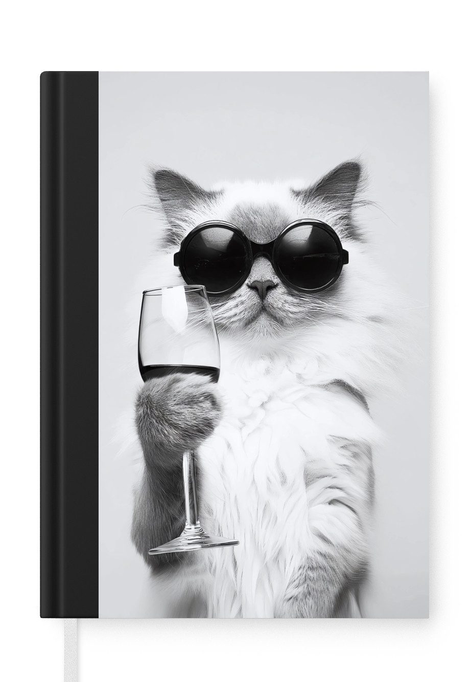 MuchoWow Notizbuch Katze - Sonnenbrille - Weinglas - Langhaarig, Notebook, Notizblock a5, Tagebuch, Journal Liniert