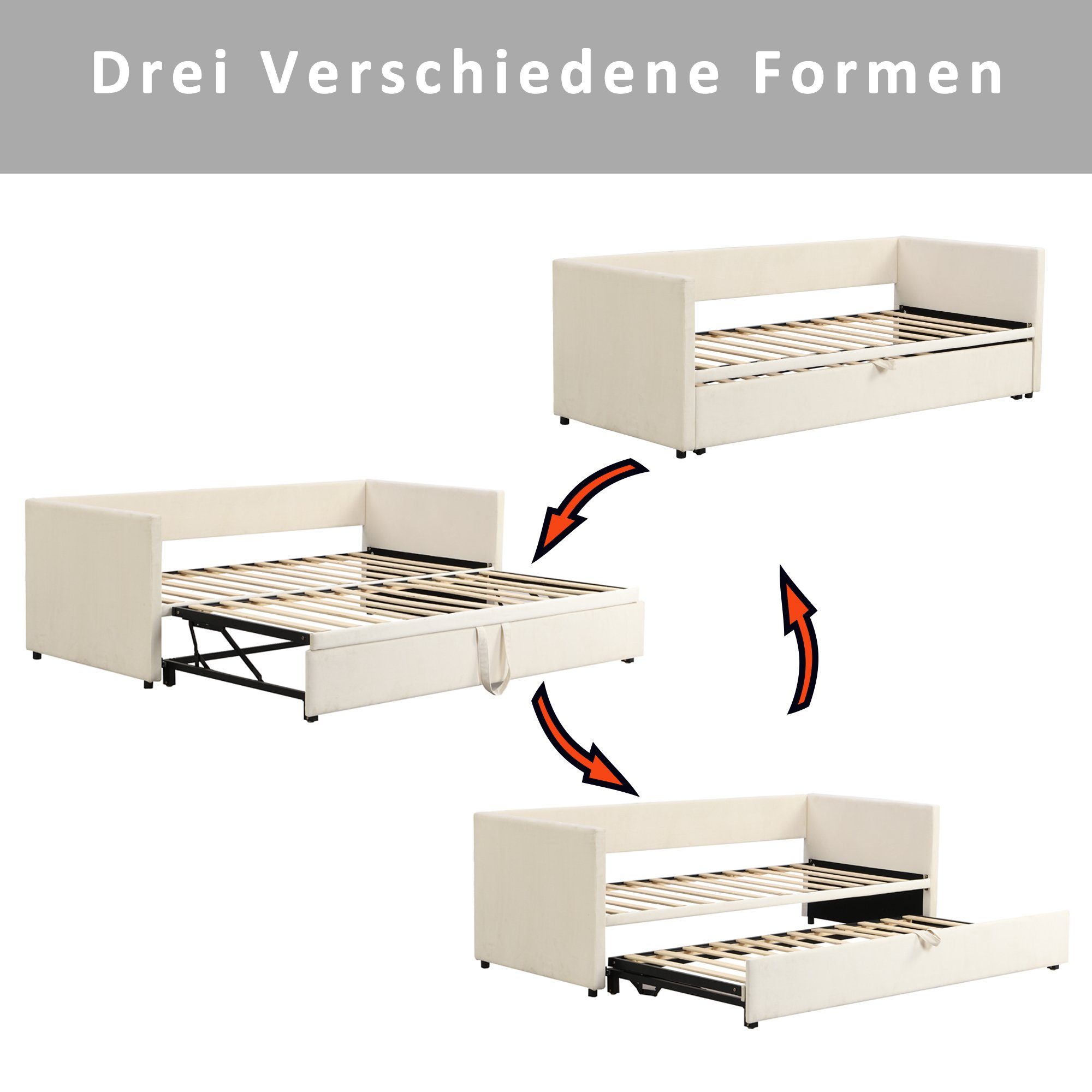 Polsterbett natur Matratze Bett ohne WISHDOR Doppelbetten (mit 90/180*200 Samtstoff, Polsterbett Schlafsofa Lattenrosten, cm), Ausziehbares