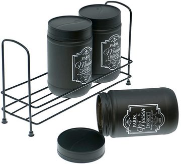 Lashuma Aufbewahrungsdose Schwarz-Schwarz (Set, 3 St., 3er Set), Vorratsdosen mit Deckel, Glasbehälter für Lebensmittel 660 ml