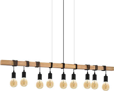 EGLO Pendelleuchte »TOWNSHEND«, schwarz, braun / L150 x H110 x B10 cm / exkl. 9 x E27 (je max. 60W) / Deckenlampe - Vintage - Retro - Design - Lampe - Pendellampe - Hängelampe - Esstischlampe - Esstisch - Wohnzimmerlampe - Holzleuchte