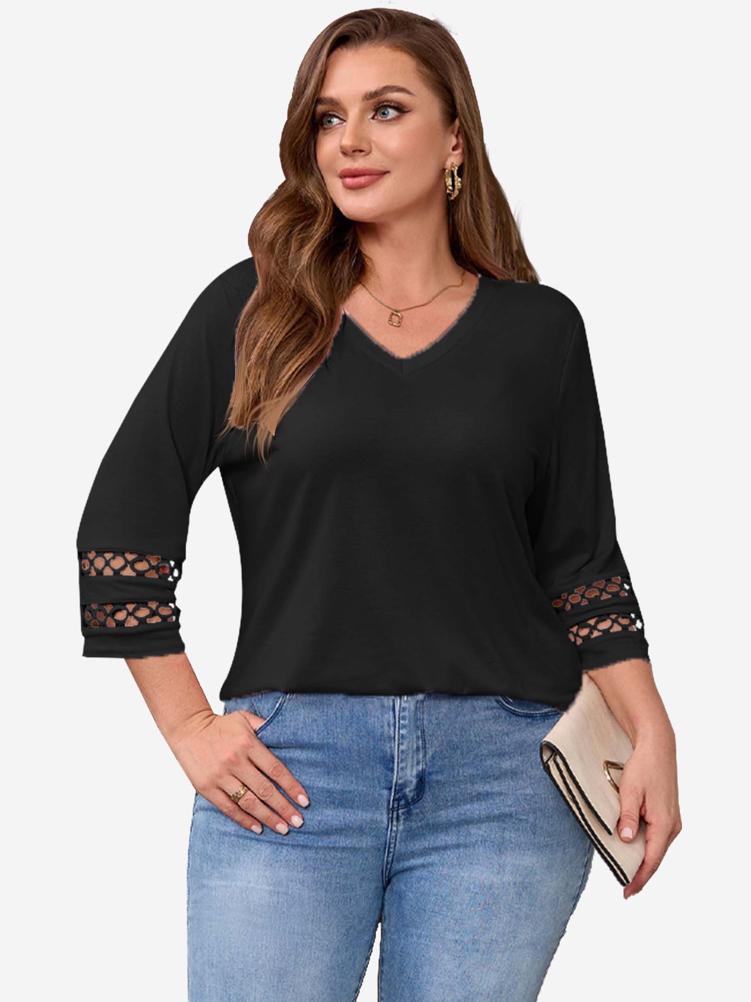 Imily Bela T-Shirt Damen 3/4-Ärmel Hemd in großen Größen (Packung, 1-tlg., 1per-Pack) Print