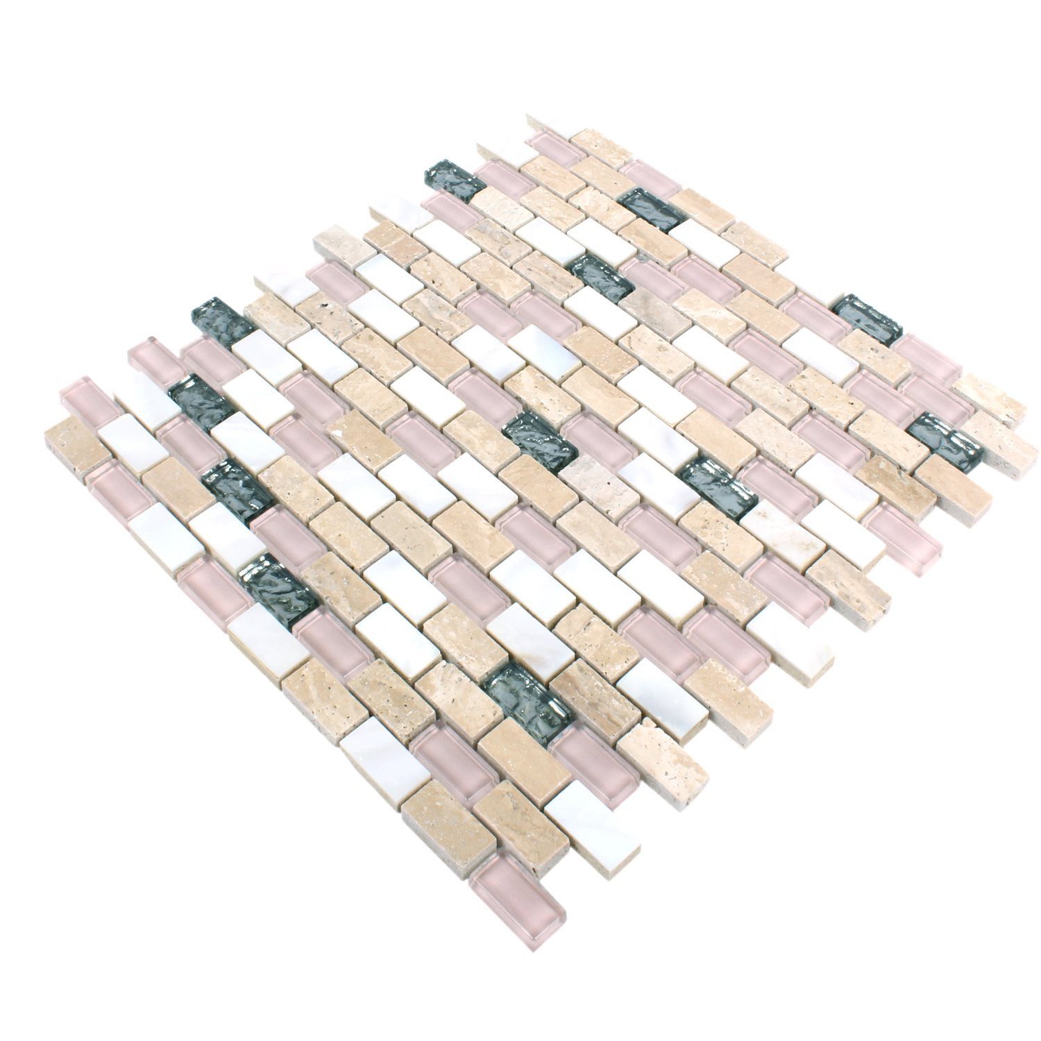 Mosafil Mosaikfliesen Glas Naturstein Muschel Mosaikfliesen Saltanat, Naturstein-Glas-Muschel 30.000x28.500, weiß-beige-braun-silber-rosa, Verlegefertig auf ein Netz geklebt - Wasserfest