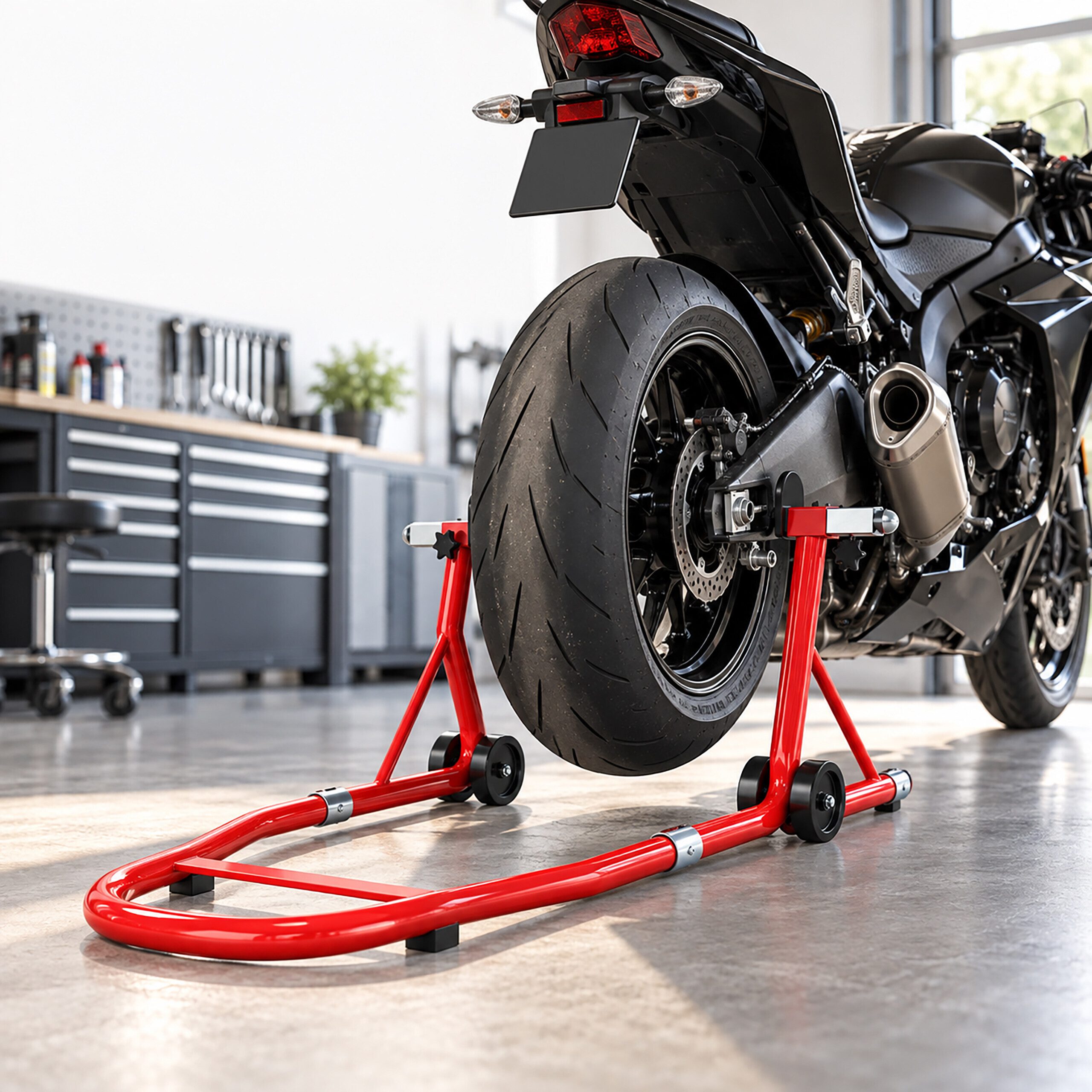 relaxdays Motorradheber Motorrad Ständer 450kg, max. Hubhöhe: 34 cm, 1-tlg., Hinterrad – Bild 2 von 5