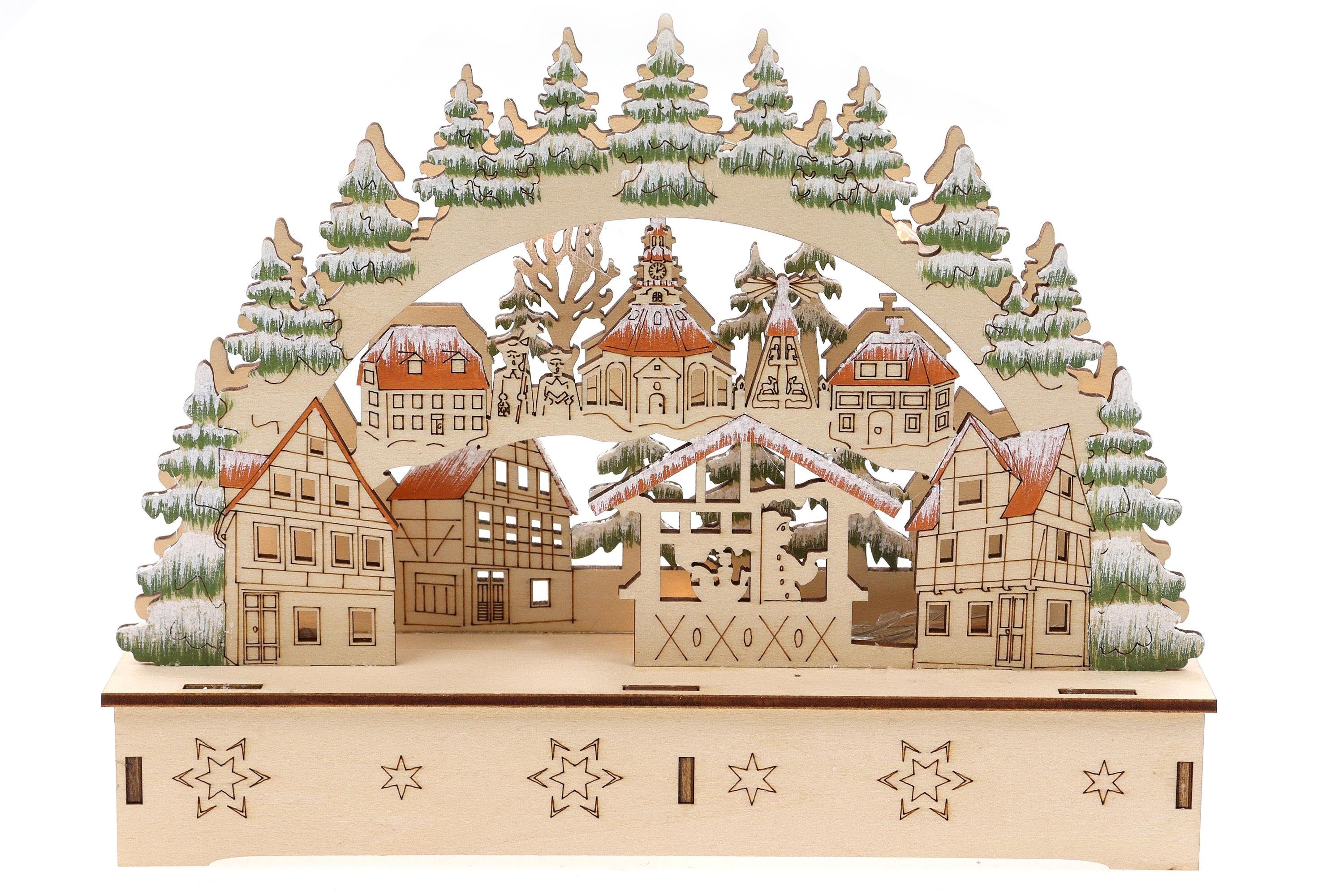 ELLUG Lichterbogen 3D Schwibbogen Holzschnitt, On/Off Schalter, 22*6*17cm, Licht, batteriebetrieben, Timer (6h On / 18h Off)