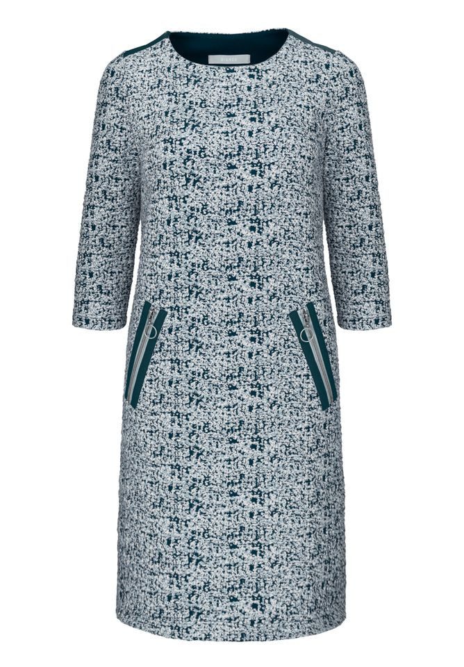 bianca Midikleid – Modisches Jerseykleid mit Strukturmuster und Lederdetails
