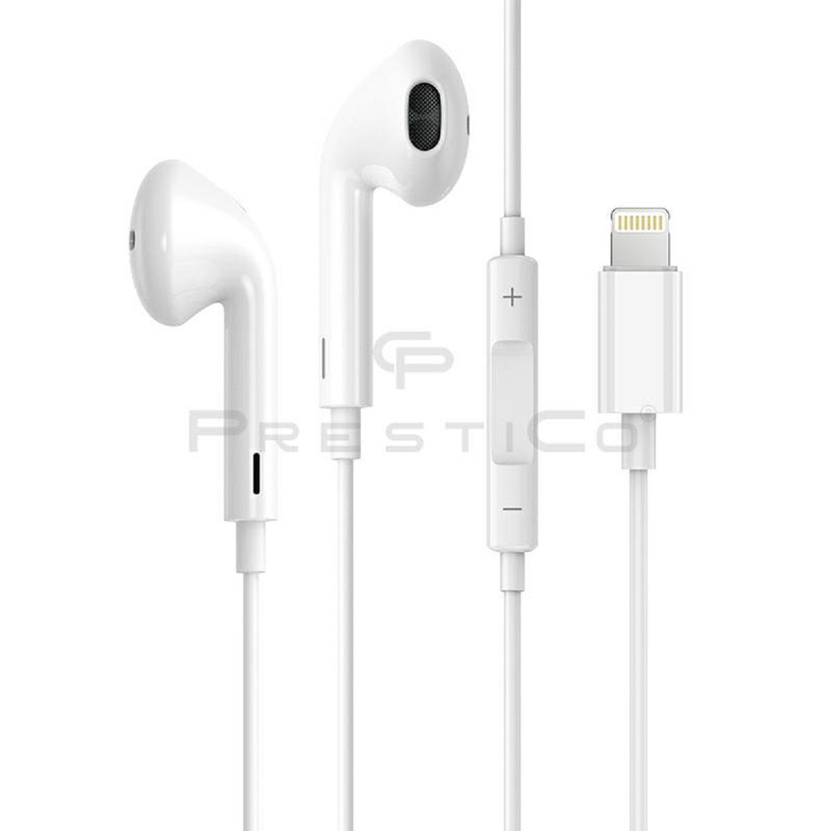 PrestiCo HF3 mit Lightning-Anschluss Kopfhörer Weiß In-Ear-Kopfhörer (Kabelgebunden, In-Ear-Kopfhörer, Intergrierte Steuerung für Anrufe und Musik, kabelgebunden, LIGHTNING headset, Lightning-Ohrhörer Stereo)