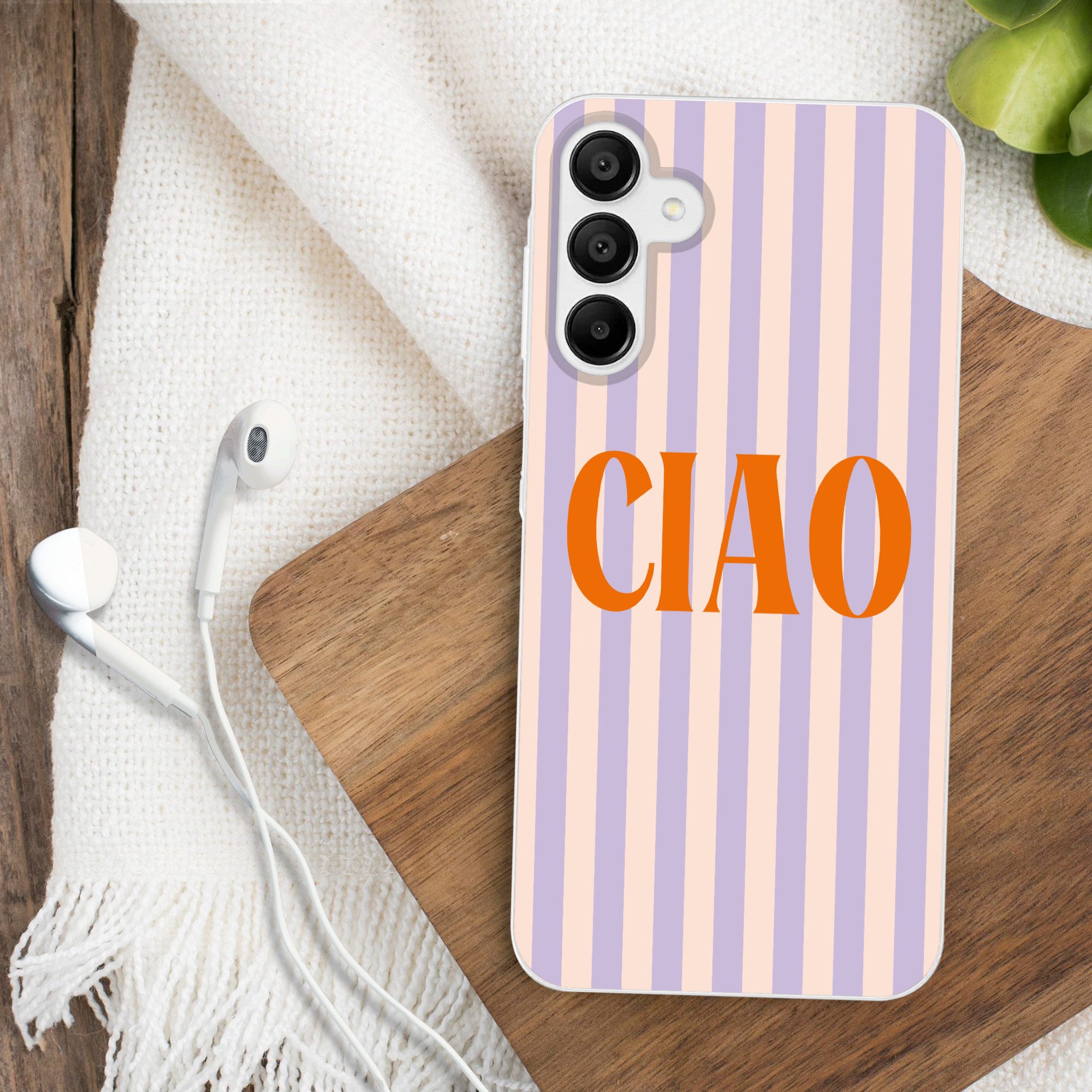 MuchoWow Handyhülle für Samsung Galaxy A15 Ciao - Zitat - Pastell - Streifen, Smartphone-Bumper, Print, Handy Schutzhülle Dünn
