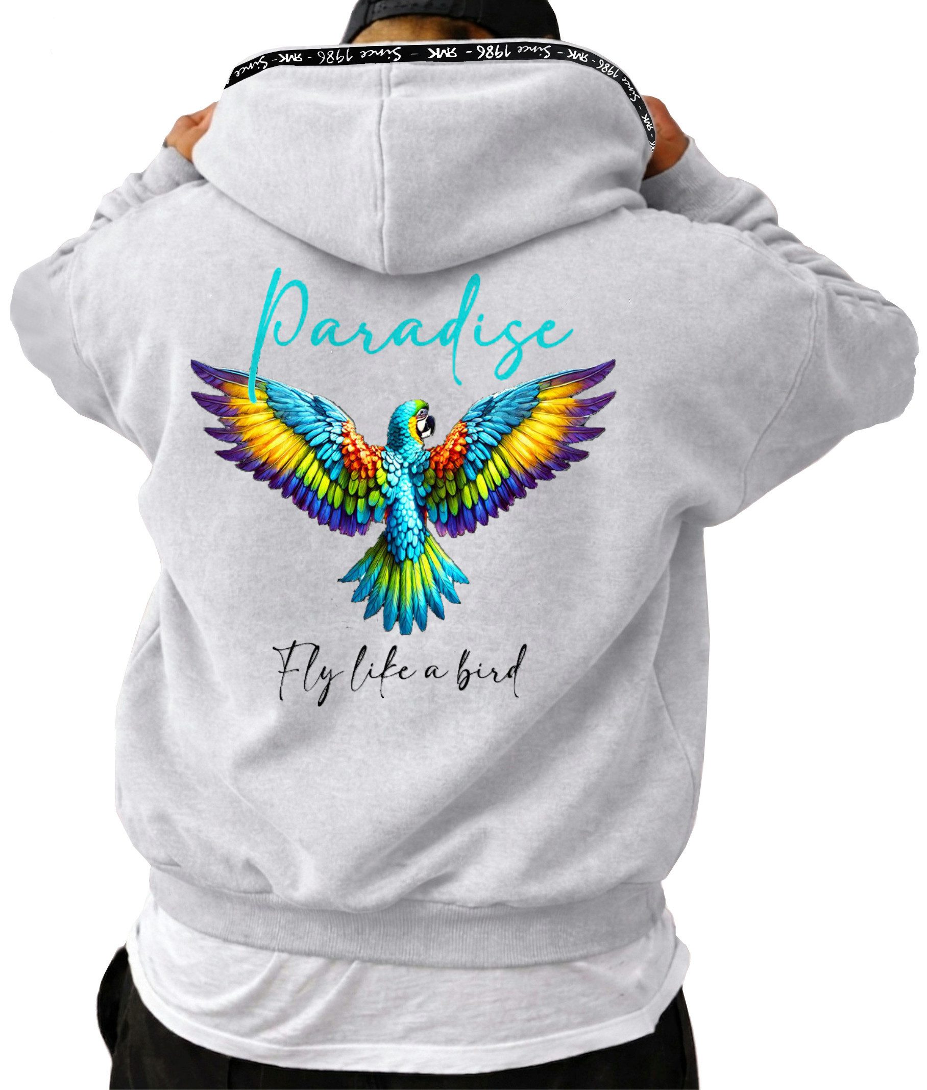 RMK Hoodie Herren Kapuzenpullover Pullover Pulli Paradise Mit Papagei Print