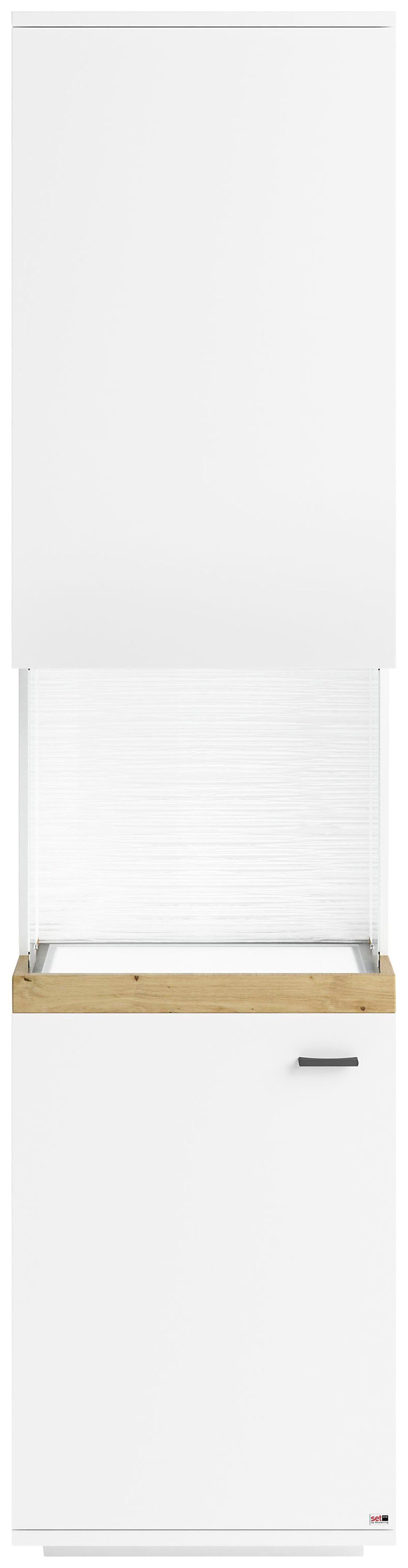 set one by Musterring Glasvitrine Lancaster Farben weiß oder grau mit Eicheabsetzung, mit LED-Beleuchtung