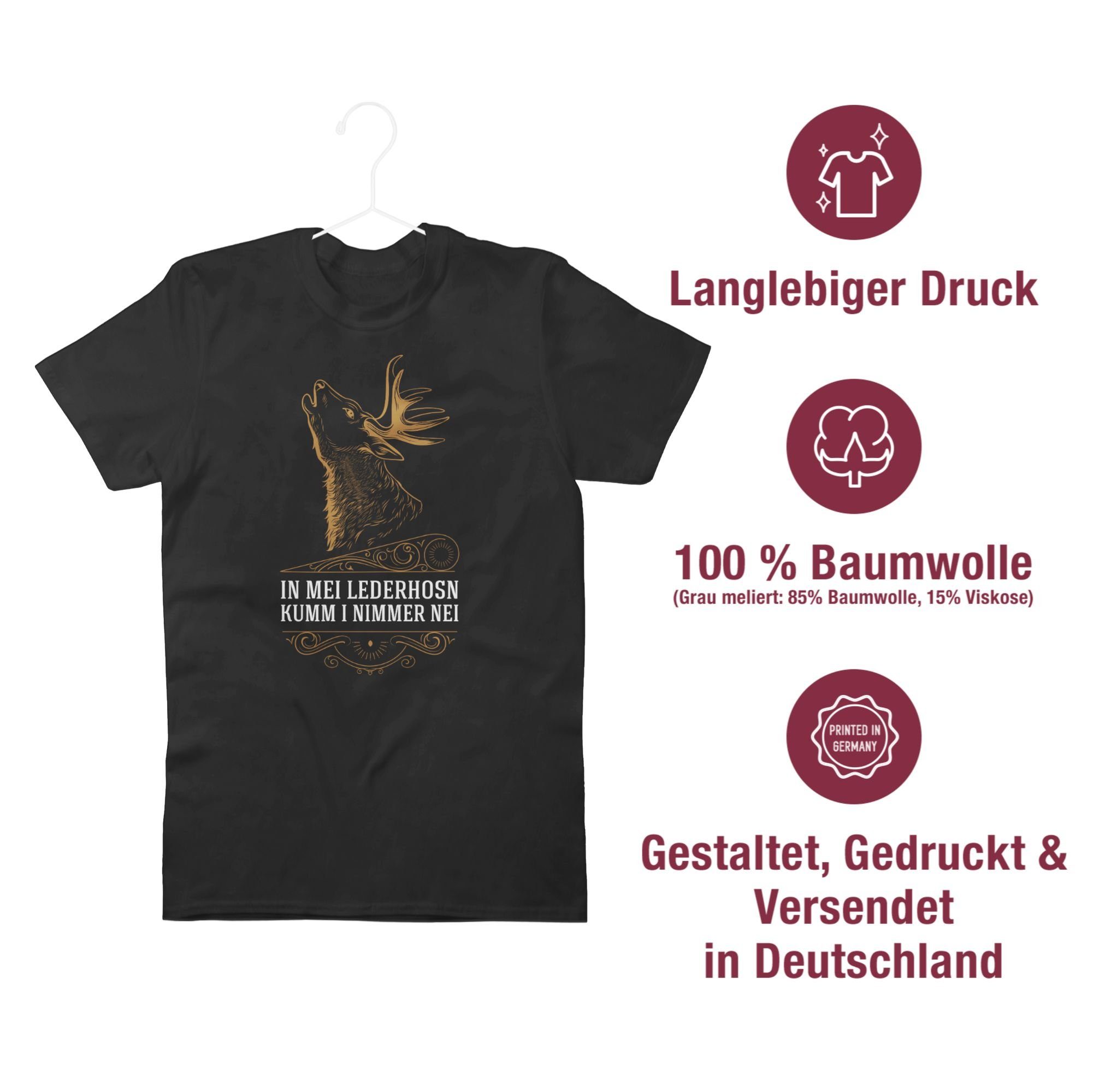 nimmer kumm T-Shirt für nei in Spruch Hirsch Mode Schwarz Shirtracer Weiß 01 i mei - In - Herren Oktoberfest Lederhosn