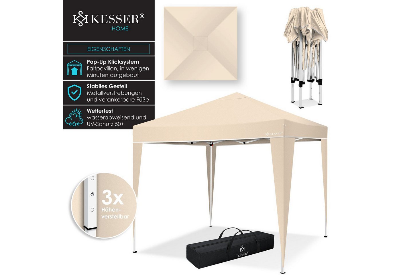 Thumbnail - KESSER Pavillon, Pavillon 3x3m wasserdicht inkl. Tasche Pop-Up Klicksys