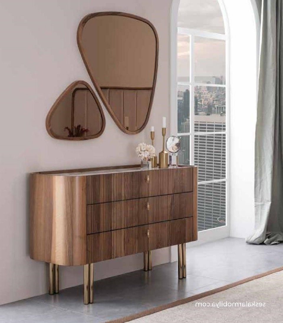 JVmoebel Kommode Braun Kommode mit Spiegel Schlafzimmer Moderne Luxus Möbel Design (3 St., Kommode mit 2x Spiegel), Made in Europa