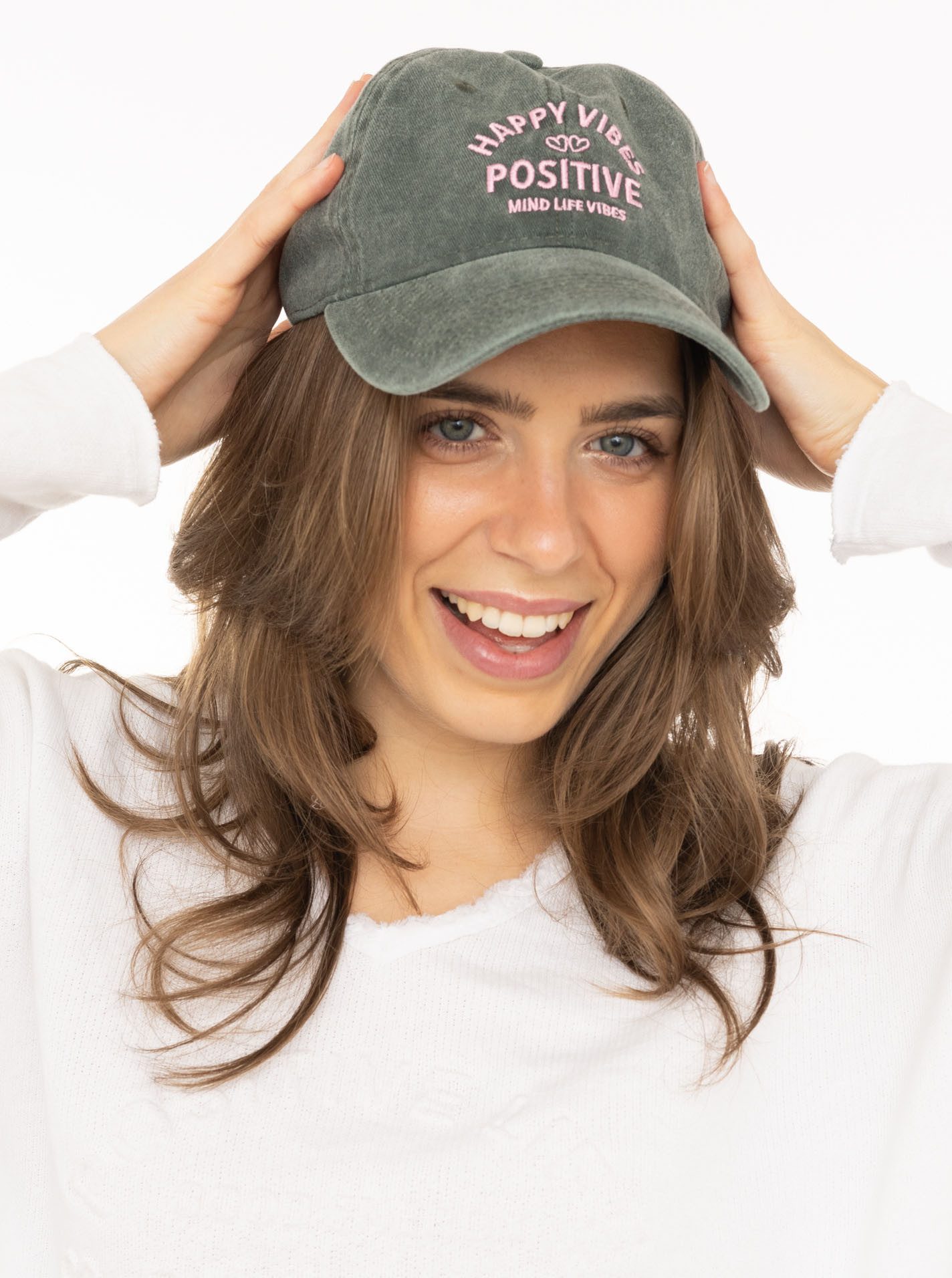 Zwillingsherz Baseball Cap "Happy Vibes" modernen Vintage-Look, Stickerei