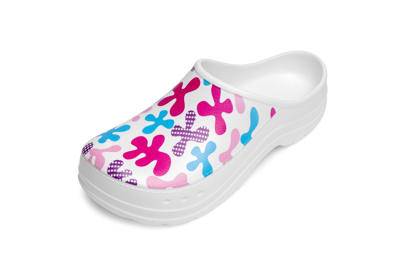 Ladeheid Gartenclogs für Damen Ultraleicht EVA Gemustert Gartenschuhe LA-CA-27 Clog (38 EU, Weiß/Pop-Art) Wasserdicht & Flexibel