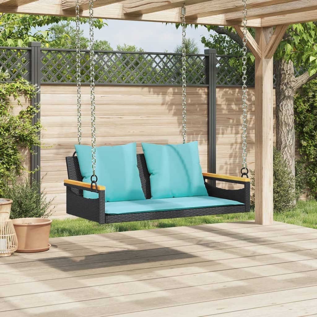 vidaXL Gartenbank Hängebank mit Kissen Schwarz 109x62x40 cm Poly Rattan (1-St)