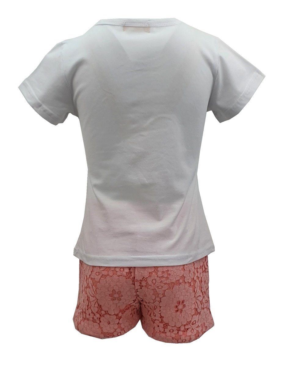Shorts) Set, T-Shirt + (T-Shirt & Weiß-Rosa + Shorts Fashion Sommer Shorts, T-Shirt Girls MS241