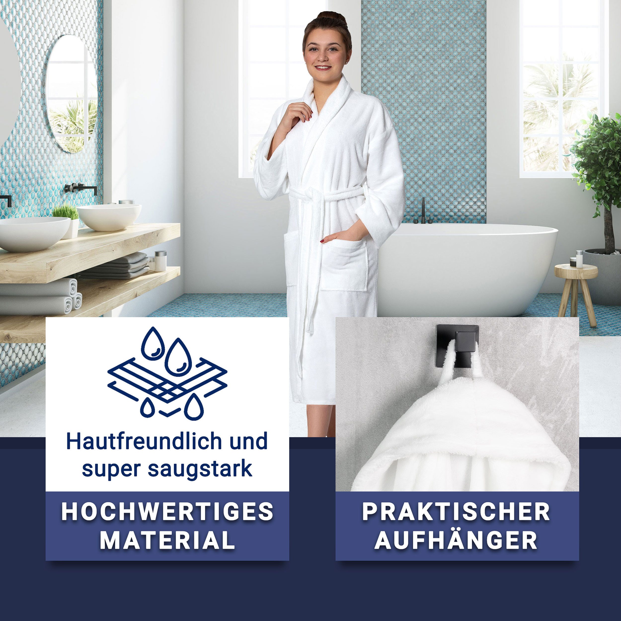 ZOLLNER Unisex-Bademantel, 100% Polyester-Velours / 100% Baumwolle, Schalkr günstig online kaufen