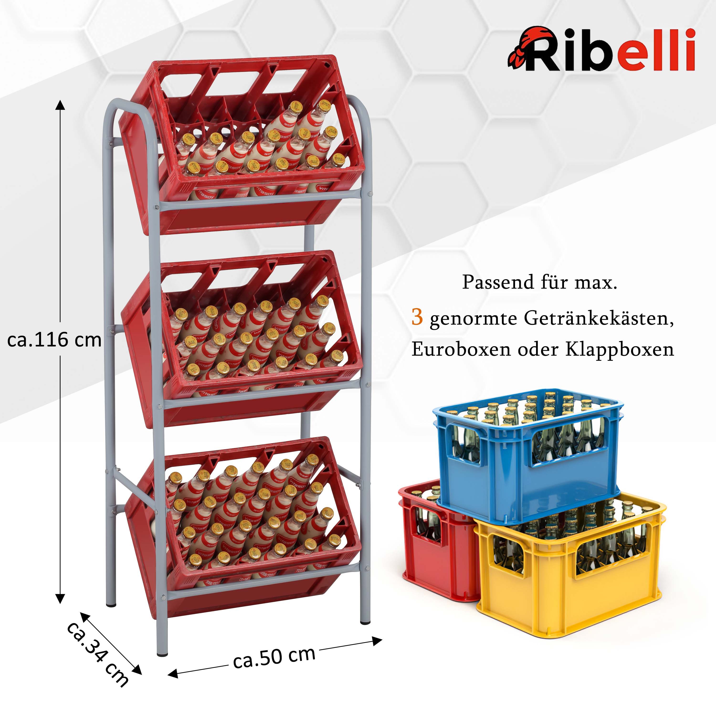Ribelli Flaschenregal Kastenständer, für 3 Kisten, grau günstig online kaufen