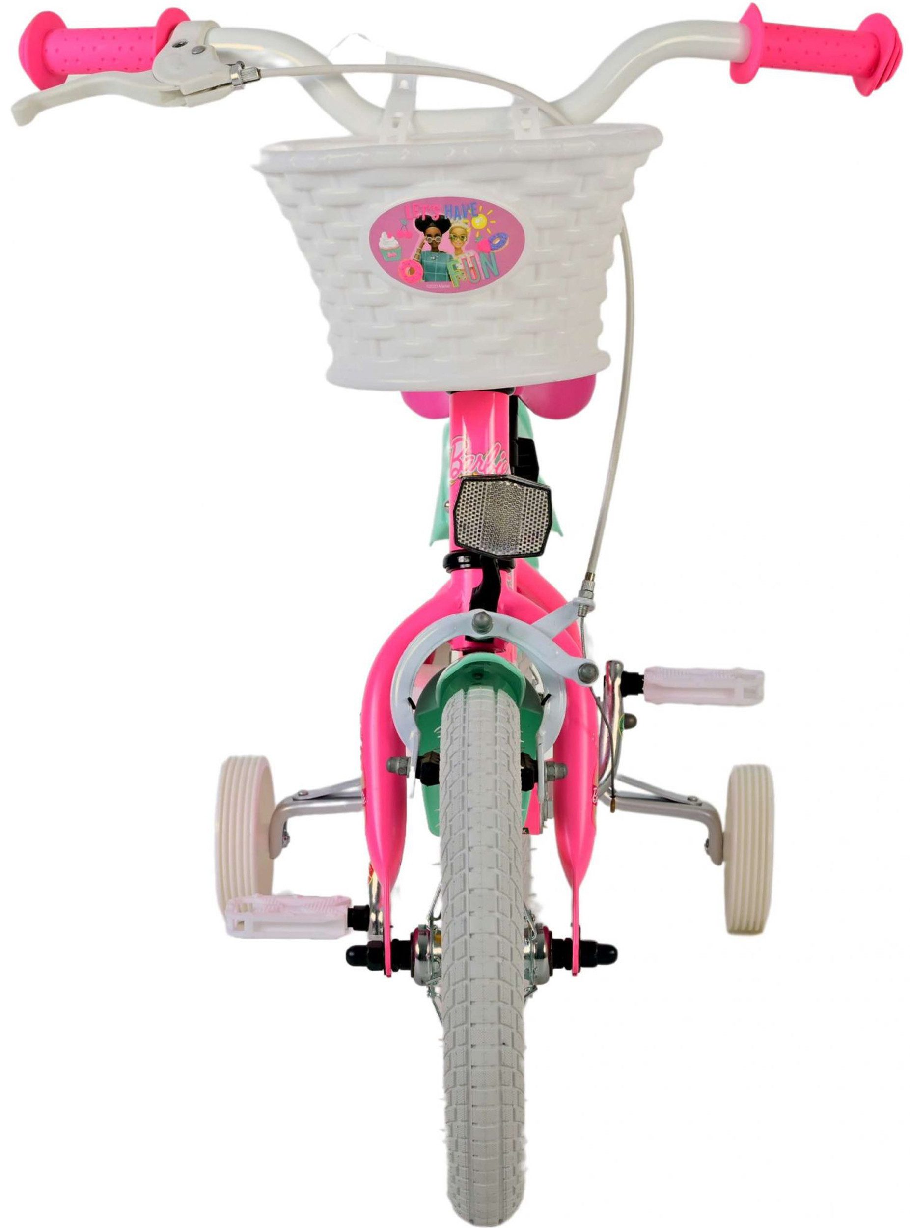 TPFSports Kinderfahrrad Volare Barbie 12 Zoll mit Rücktritt + Handbremse, 1 Gang, (Mädchen Fahrrad - Rutschfeste Sicherheitsgriffe), Kinder Fahrrad 12 Zoll mit Stützräder Laufrad Mädchen Kinderrad