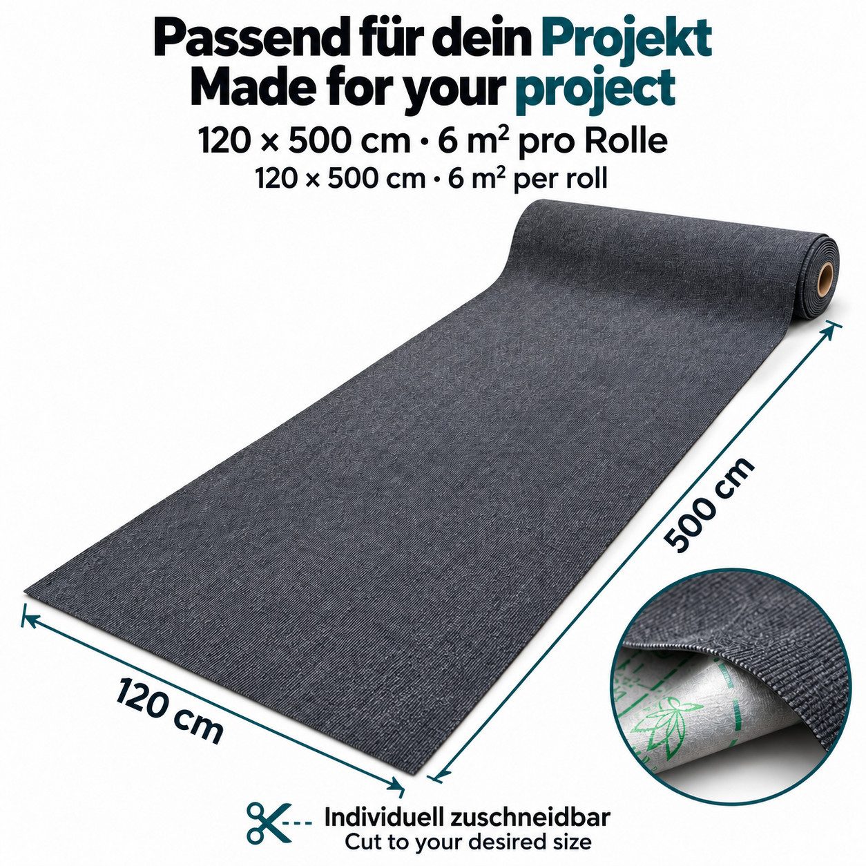 IKHEMalarka Teppichboden 6 m² Selbstklebender Teppich Teppichboden Bodenbelag, Strapazierfähiger Wasserdicht – 120 cm x 500 cm – Bild 5 von 5
