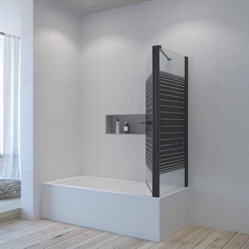 AQUALAVOS Badewannenaufsatz Badewannenaufsatz 80/120 cm Eck Duschwand mit Seitenwand für Badewanne, 5 mm Einscheiben-Sicherheitsglas (ESG) mit Nano einfach-Reinigung Beschichtung, 80x70x140cm, 120x70x140cm, Faltbar und schwenkbar, mit Acryl- Duschablage