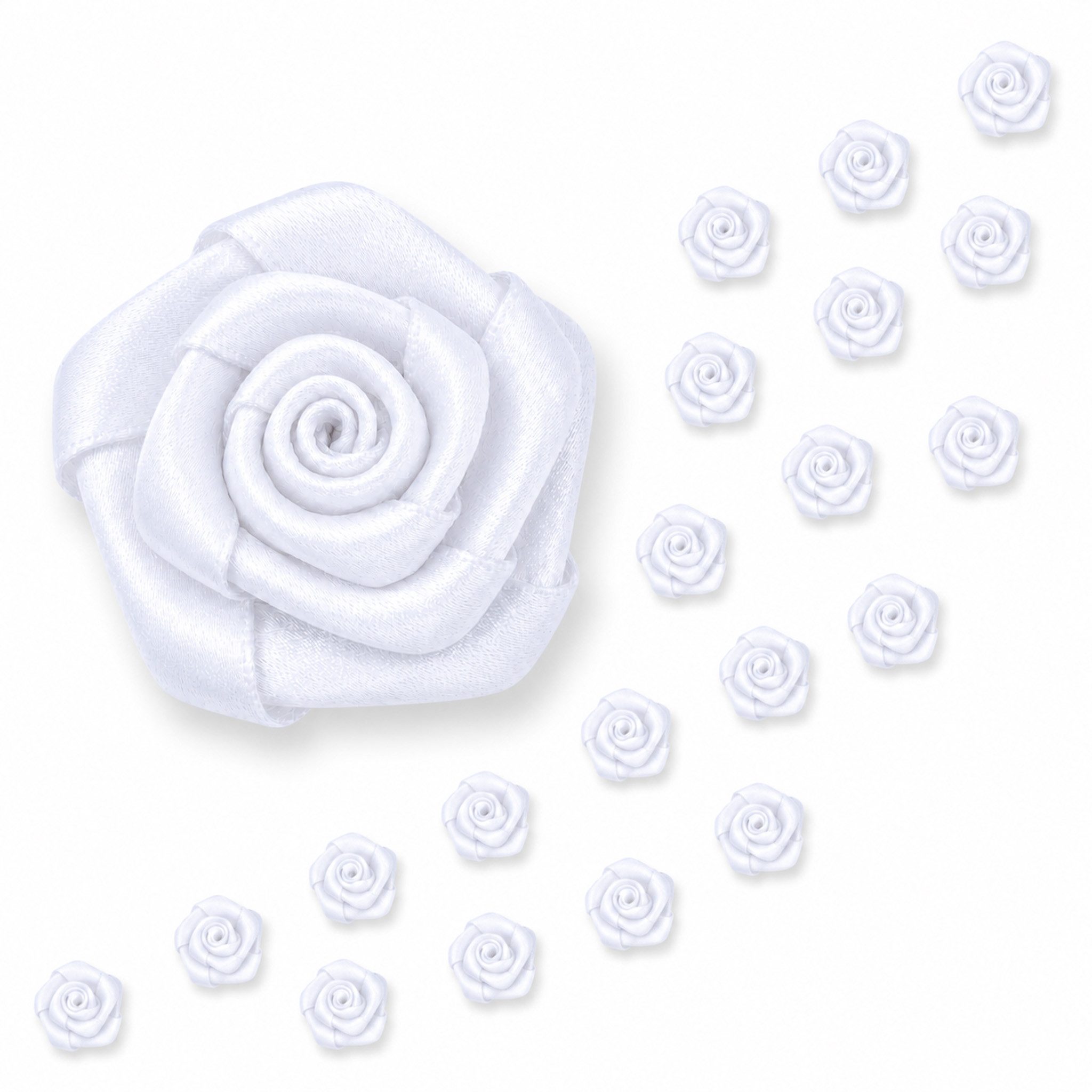 Creativery Streudeko, Satinrosen 15mm zum Basteln & Aufnähen 20 Stück Weiß