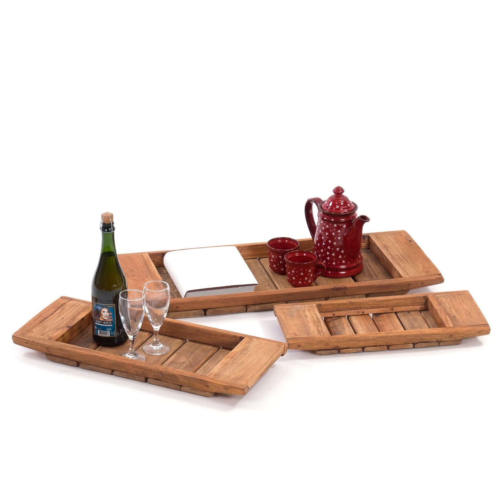 DESIGN DELIGHTS Tablett TABLETT SET "MEDINA", Altholz massiv, 3 teilig, Holztablett Set, Holz
