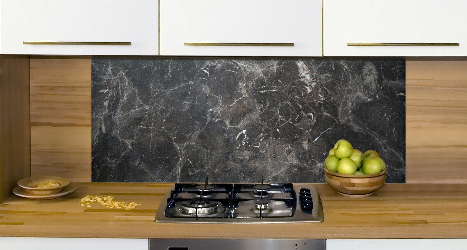Wallario Küchenrückwand Schwarze Marmor-Optik, (1-tlg)