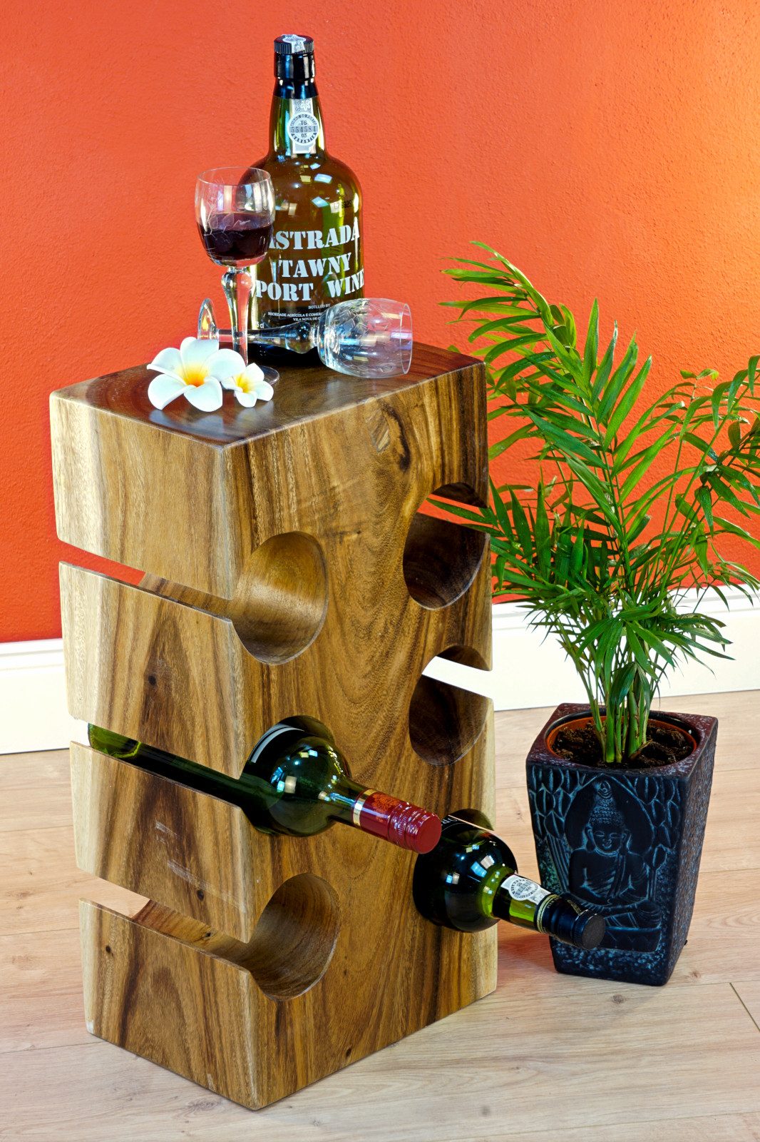 Kinaree Weinregal Holz Weinregal und Beistelltisch, aus Akazie