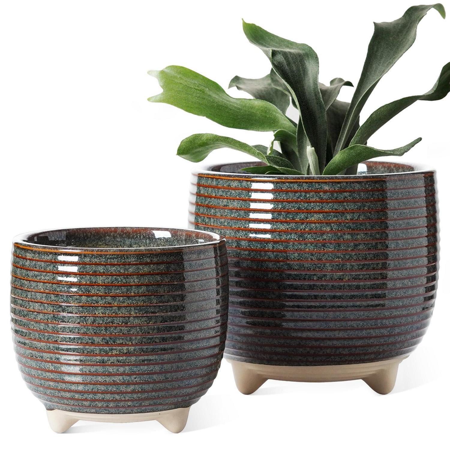LuxusKollektion Blumentopf Blumentopf Keramik Füße 12cm 16cm Set 2er Reaktive Glasur Schwarz