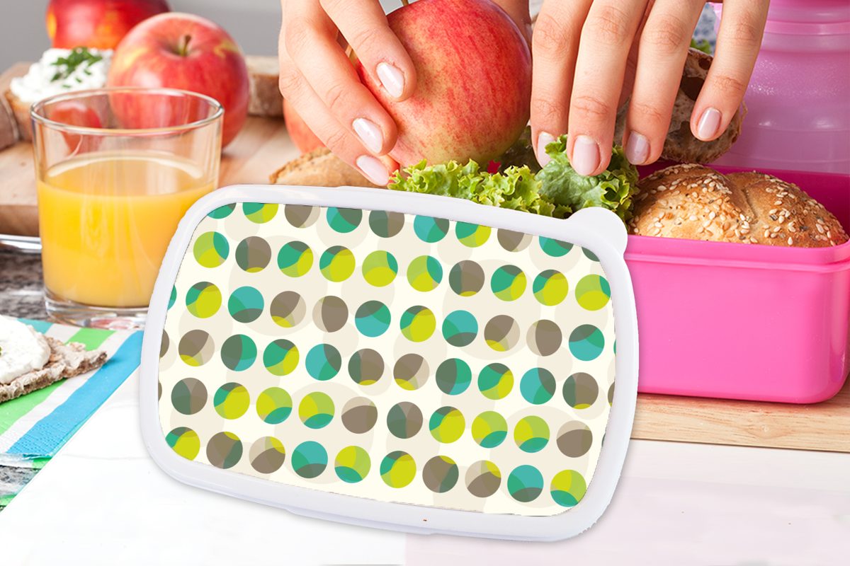MuchoWow Lunchbox Kreis - (2-tlg), Grün Brotbox Muster, Erwachsene, Kunststoff Kunststoff, Brotdose für rosa - Kinder, Snackbox, Mädchen