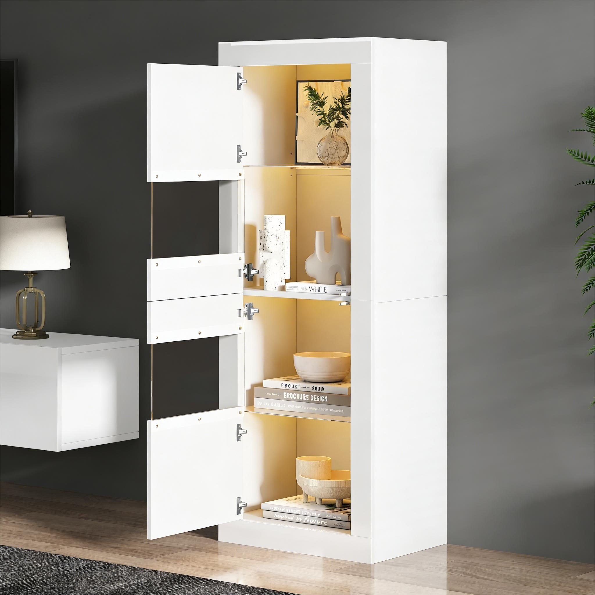 Merax Standvitrine Vitrine mit LED-Beleuchtung inkl.APP (1-St) Hochschrank mit erstellbaren Glasböden & Kippsicherung, 61x42x162 cm