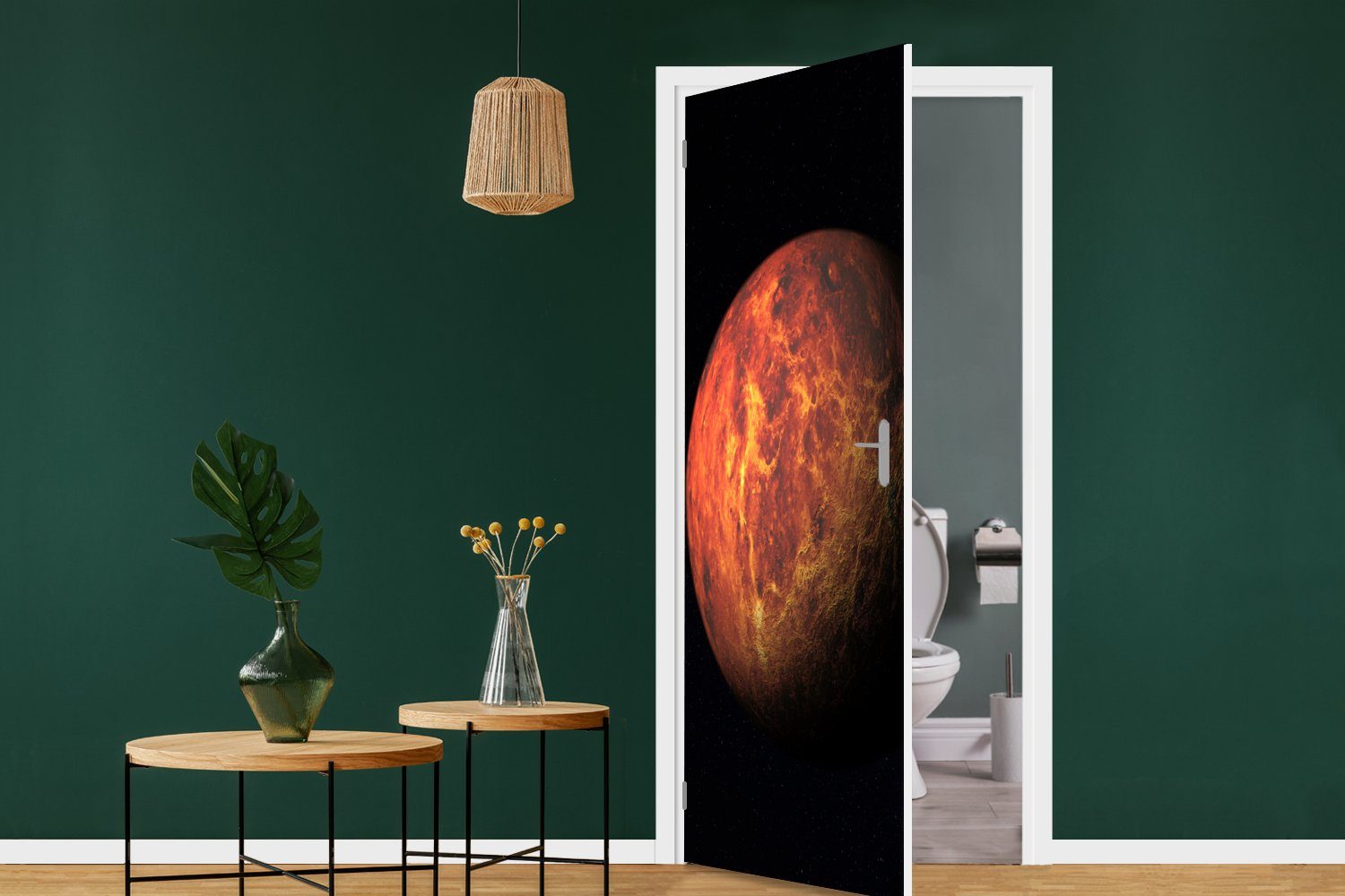 St), Tür, bedruckt, Planet (1 Der cm Türtapete rote vor MuchoWow Hintergrund, Matt, 75x205 Fototapete Türaufkleber, Mars einem schwarzen für