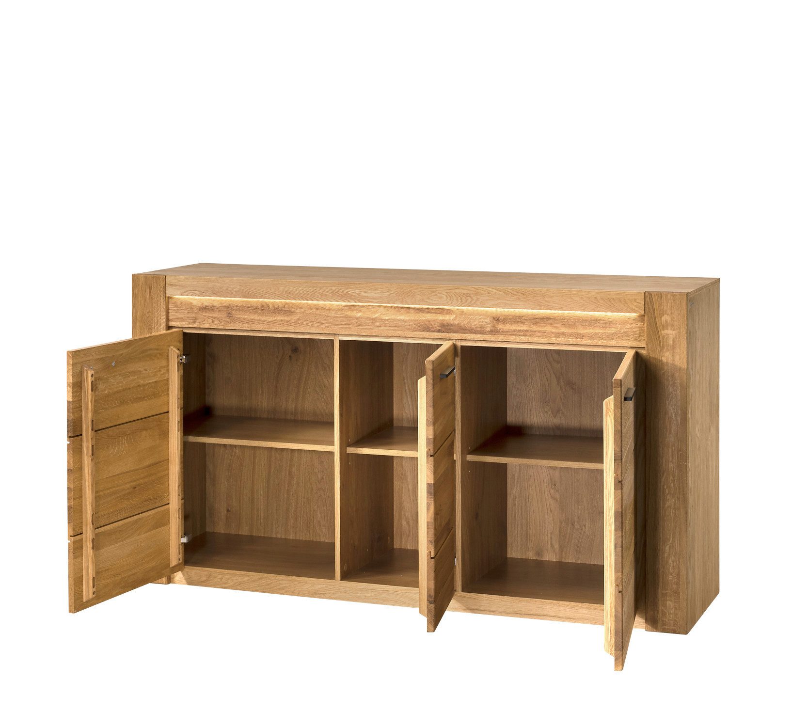 Empinio24 Sideboard Volo, Kommode Eiche teil-massiv mit 3 Türen, Breite 161 cm mit Beleuchtung