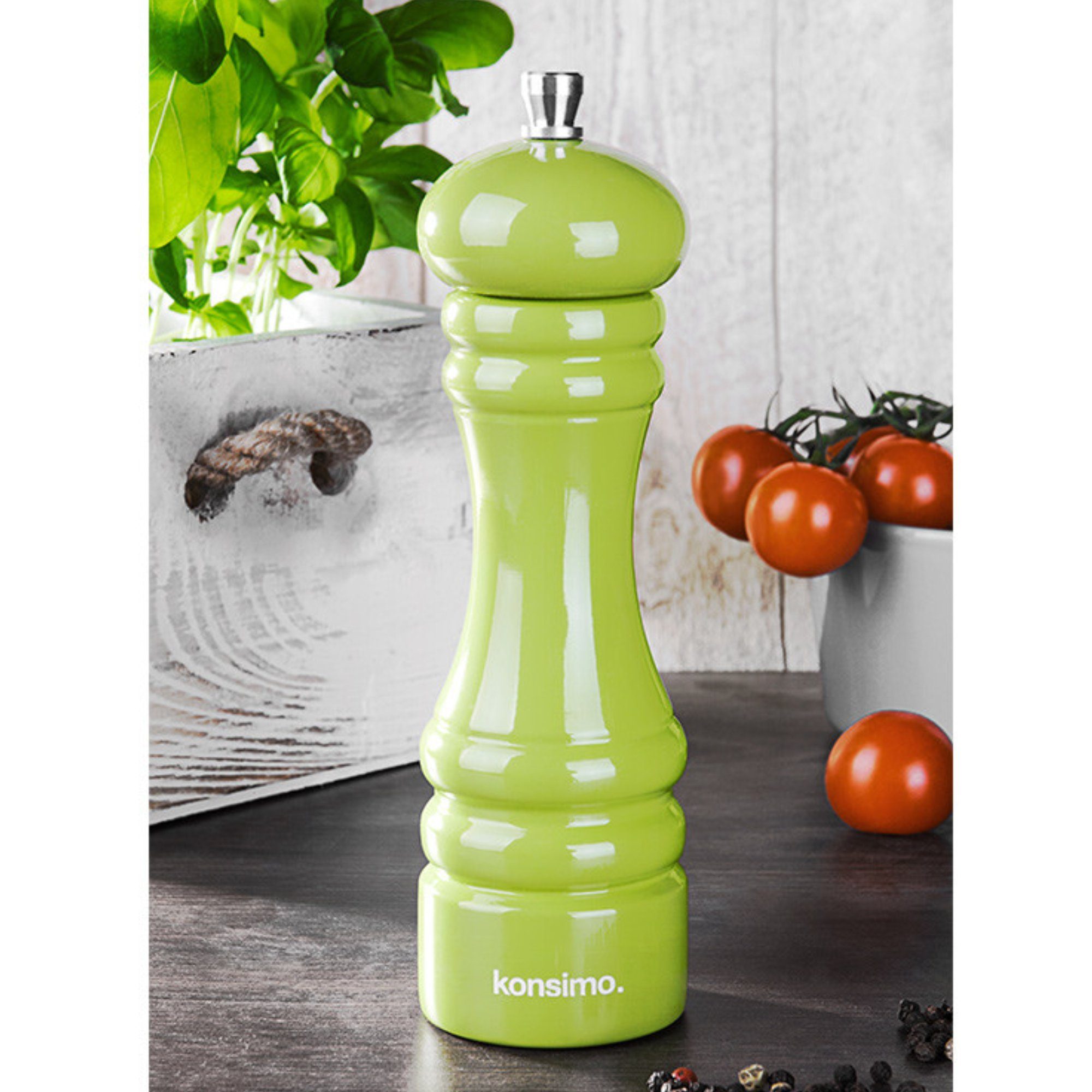 KONSIMO® Salz-/Pfeffermühle MILOS Gewürzmühlen Salzmühlen Pfeffermühlen 18 cm manuell, (2 Stück), Buchenholz, Mechanismus aus rostfreiem Stahl, modernes Design