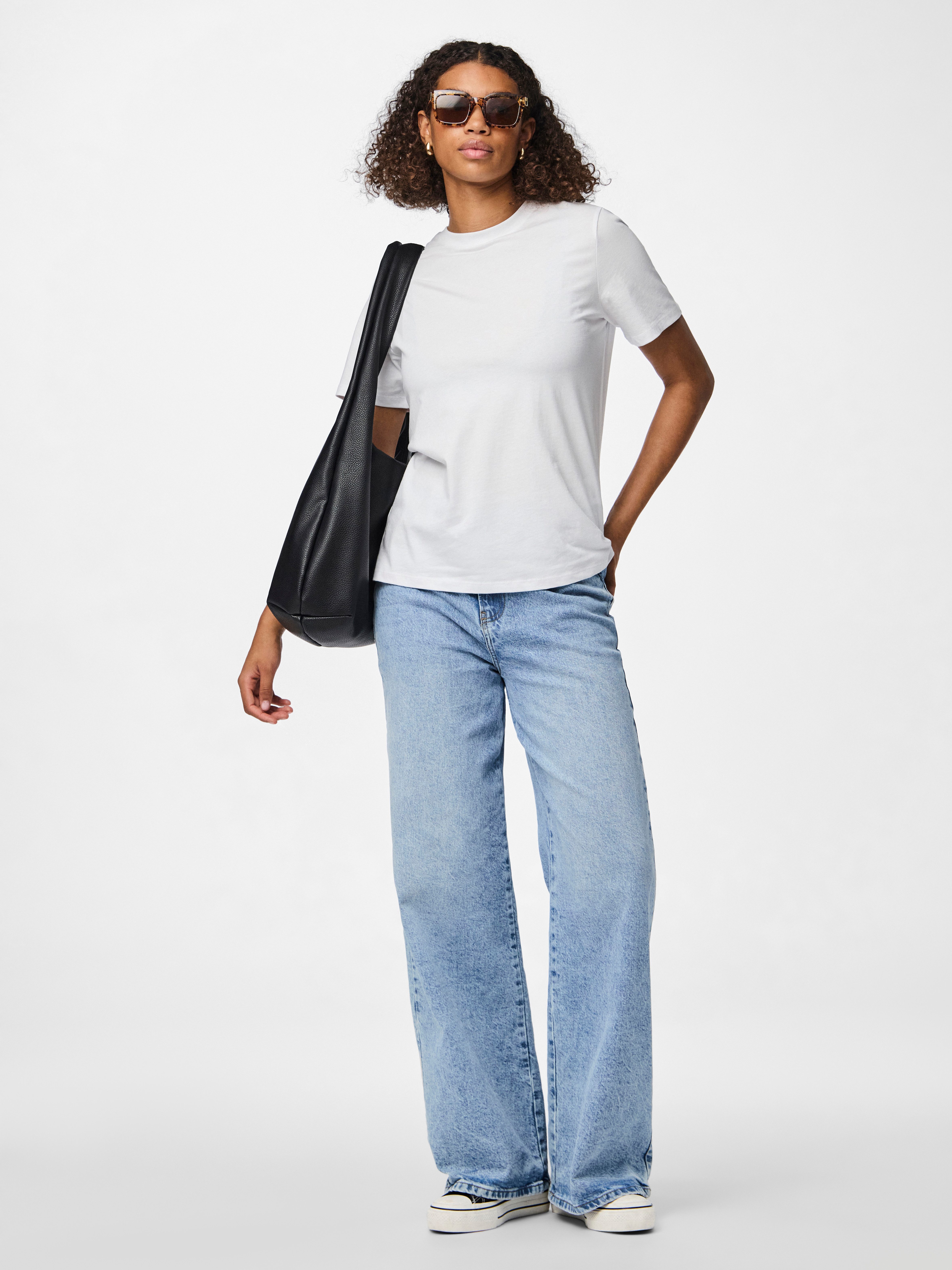 pieces Rundhalsshirt PCRIA SS SOLID TEE NOOS BC Baumwolle, regular fit
