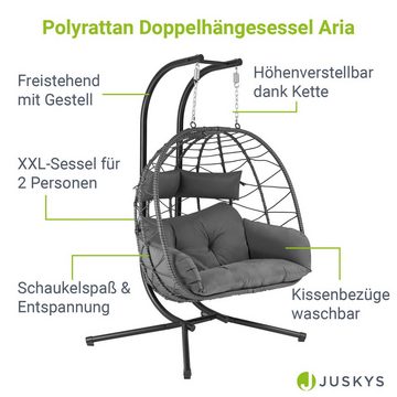 Juskys Hängesessel Aria, Polyrattan Doppelhängesessel, Schaukel mit Gestell & Kissen