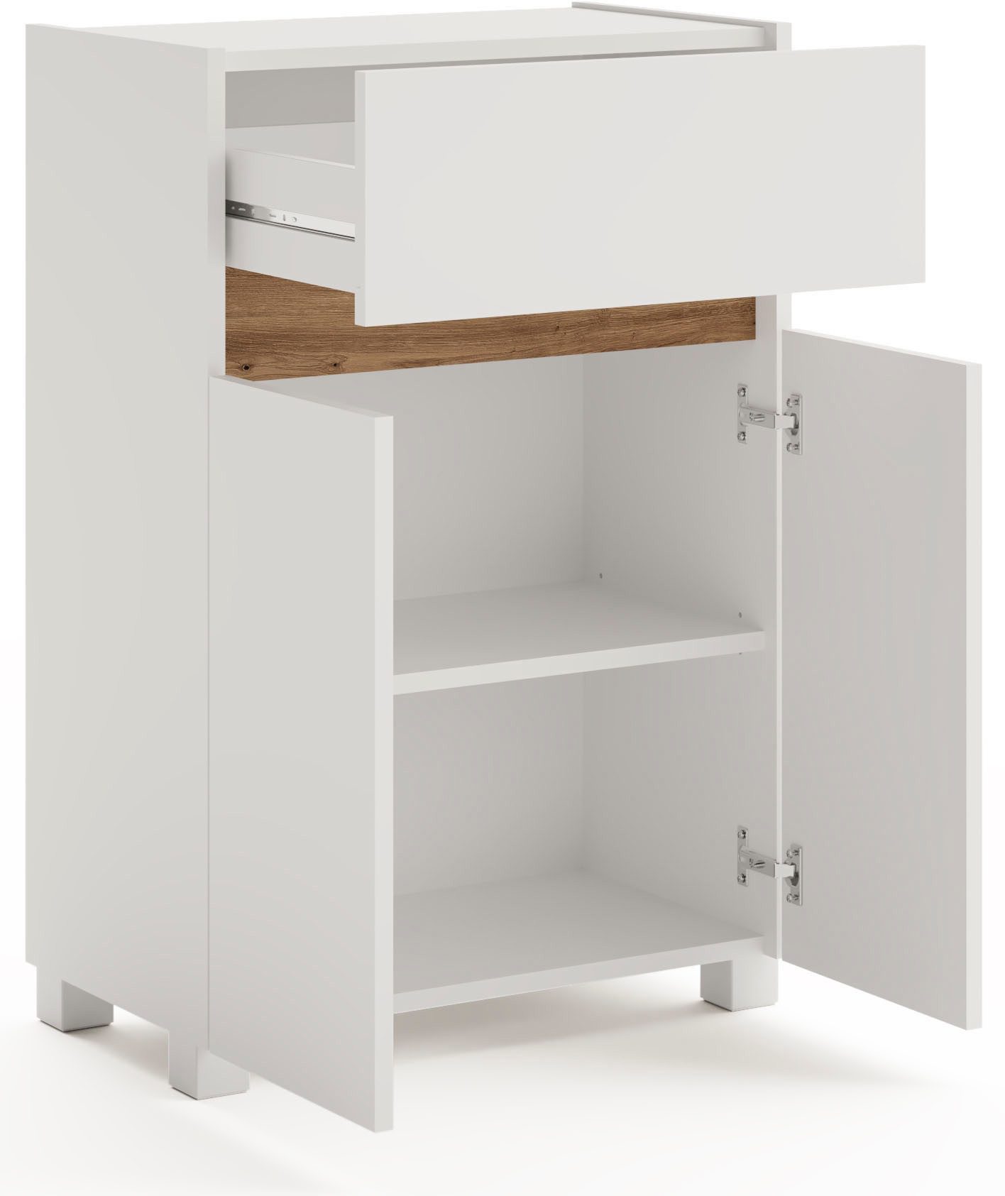 Schildmeyer Midischrank Cosmo, Breite 56 cm Grifflose Türöffnung, Traverse im Wildeiche-Dekor