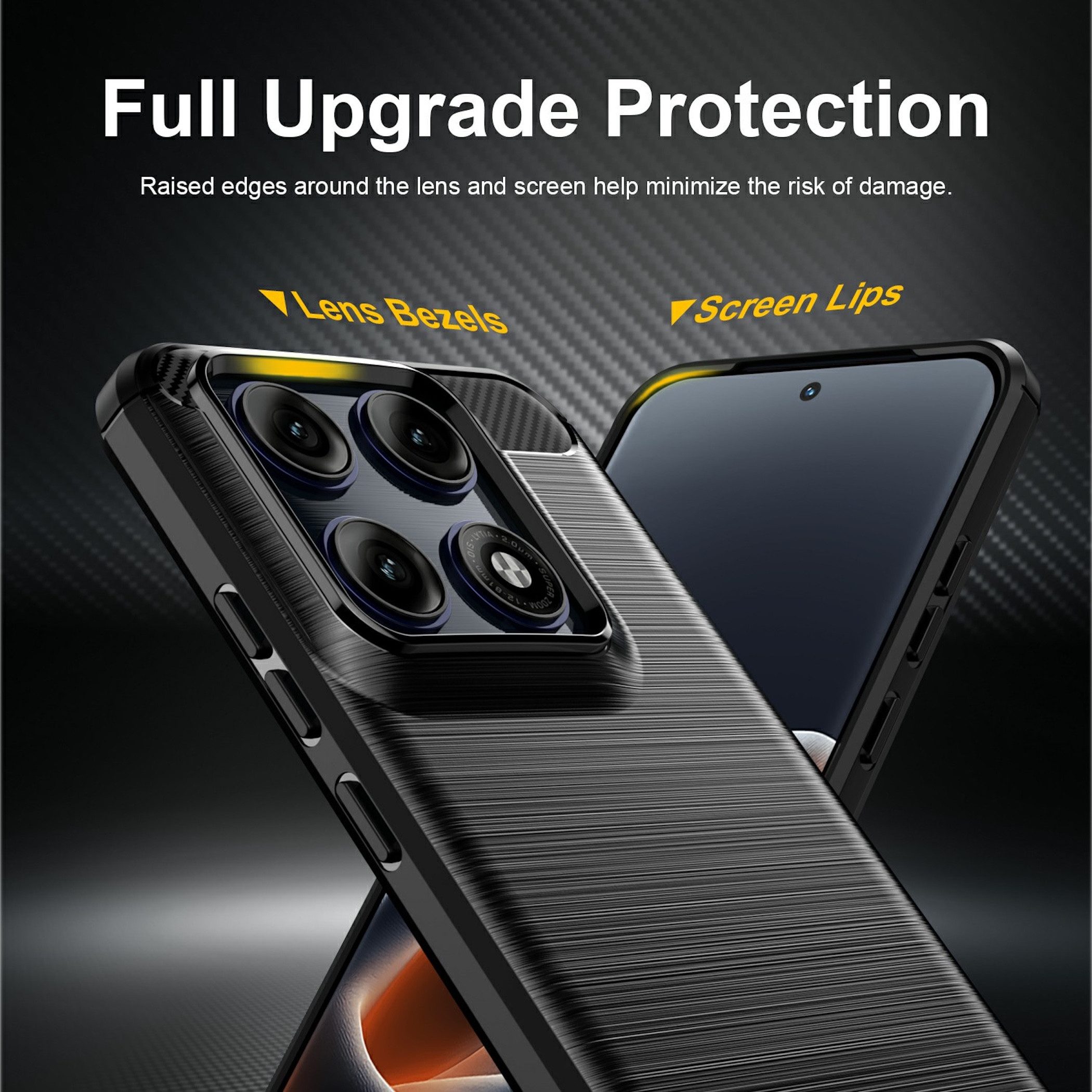 Wigento Handyhülle für Motorola Edge 70 Pro 5G Carbon Design Brushed Design TPU Schwarz 6,78 Zoll, Carbon Textur Schutzhülle Smart Case Cover