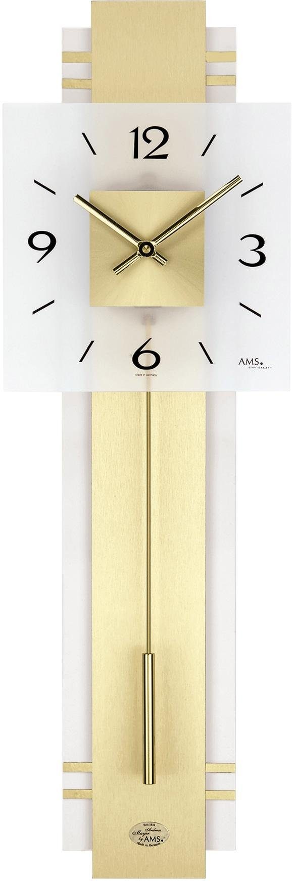 AMS Pendelwanduhr W7301 (Quarzuhr, Holz-/Metallgehäuse,Esszimmer,Wohnzimmer,Made in Germany)