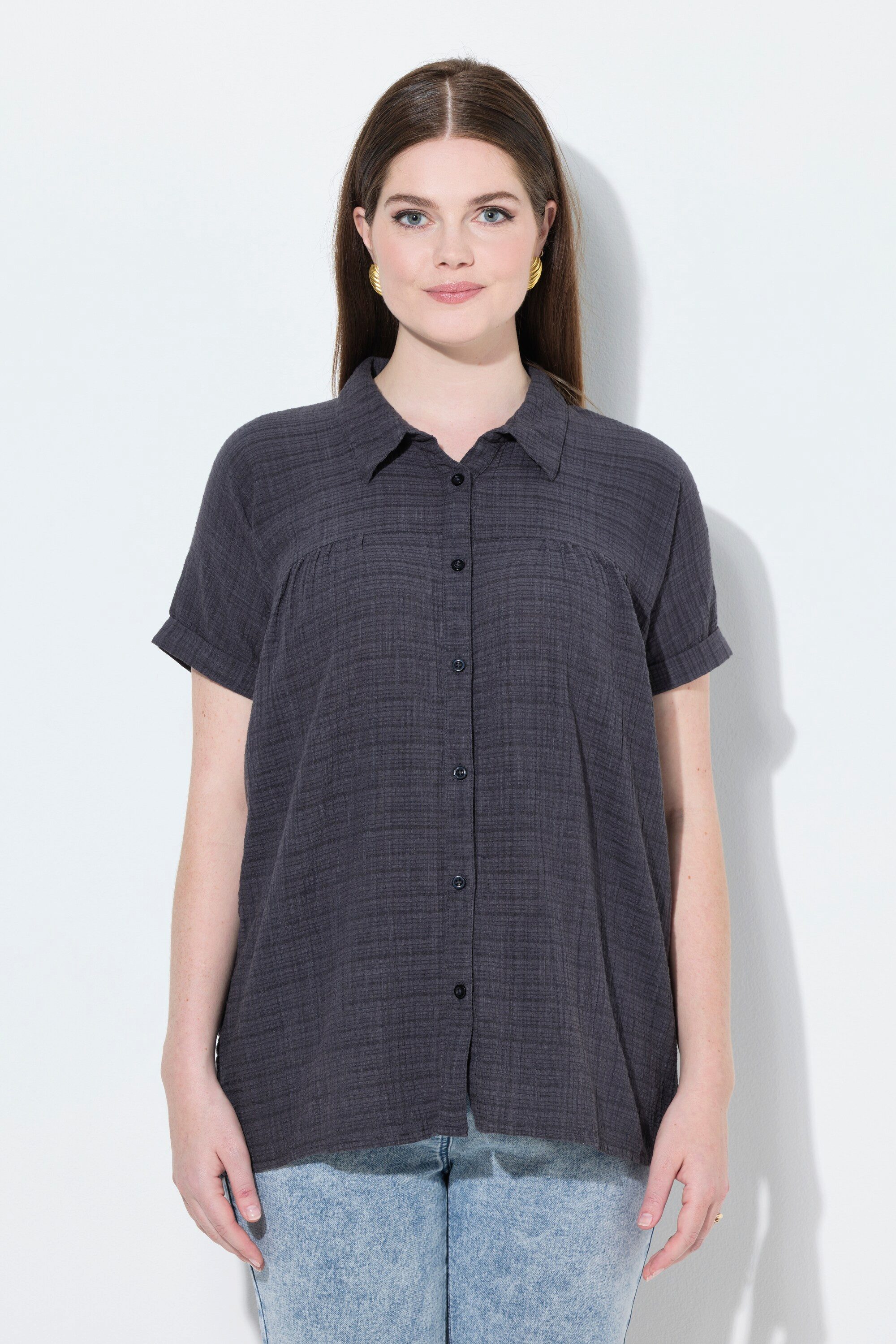 Ulla Popken Hemdbluse Hemdbluse Karo Oversized günstig online kaufen