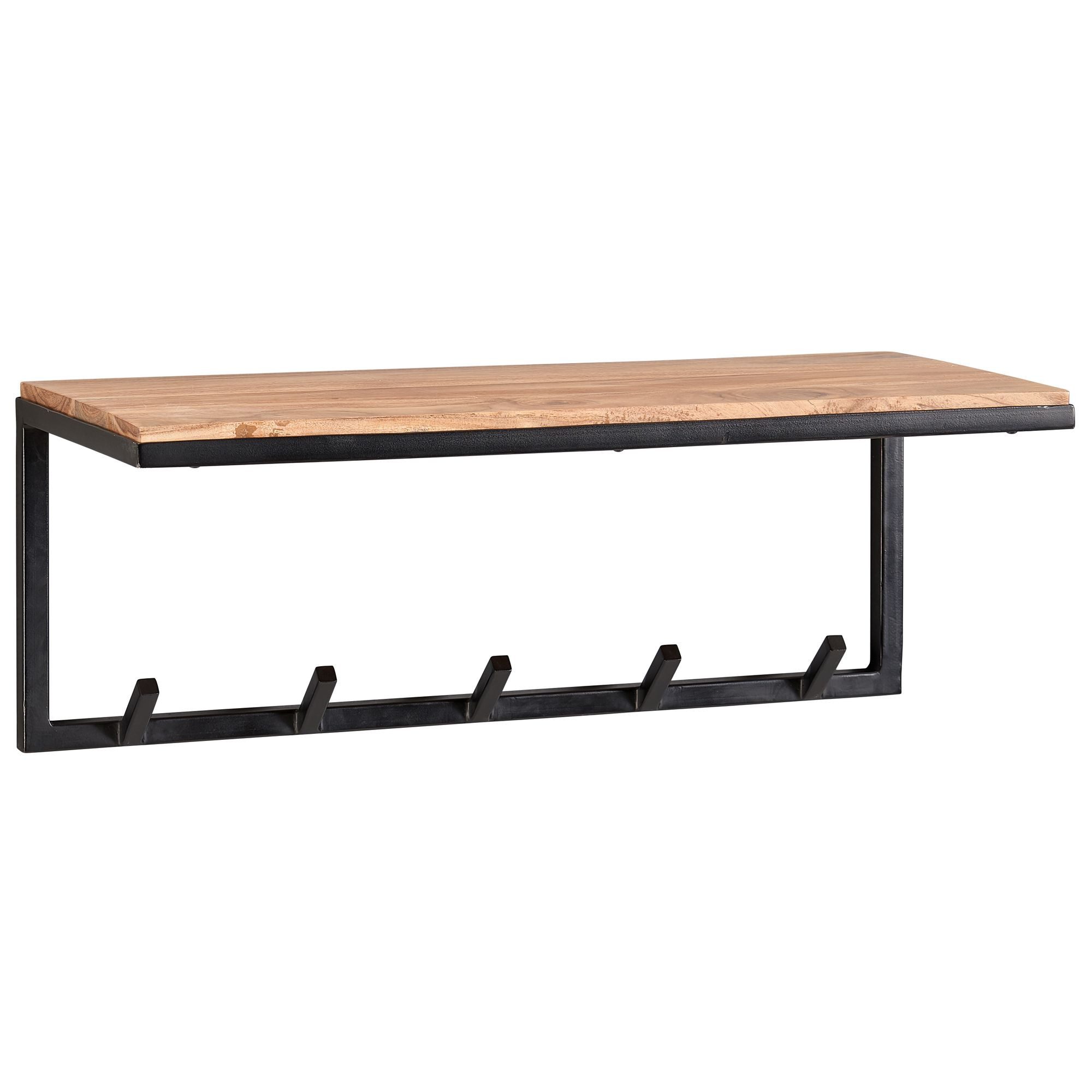 Wohnling Garderobenpaneel Wandgarderobe Holz Metall 70 cm Garderobe mit Ablage Flur Hakenleiste (Akazie Massivholz / Metall 70 x 27 x 30 cm), Hakenleiste Ablage, Garderobe Flurgarderobe Wand