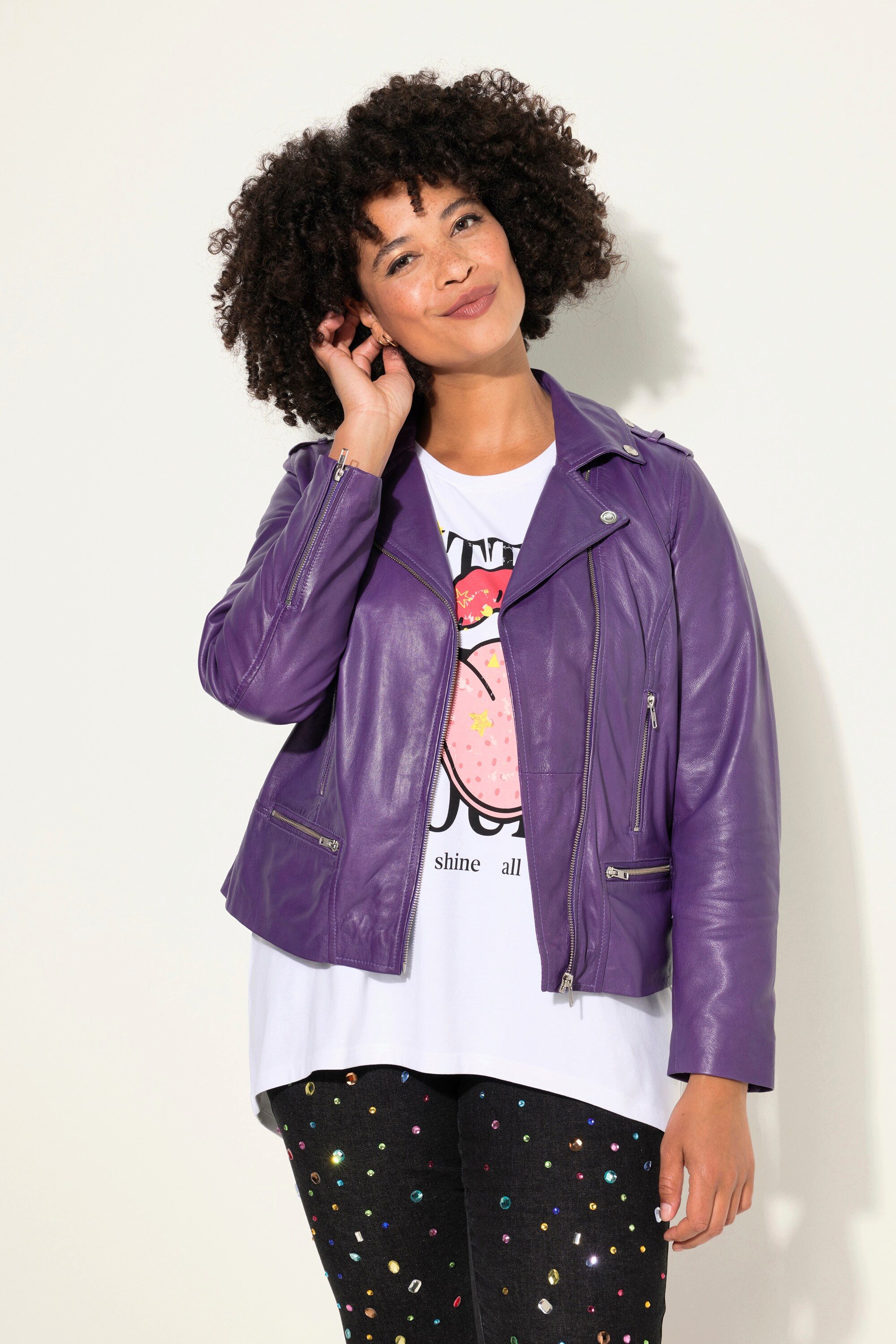 Angel of Style Lederjacke Leder-Bikerjacke Metallzipper günstig online kaufen