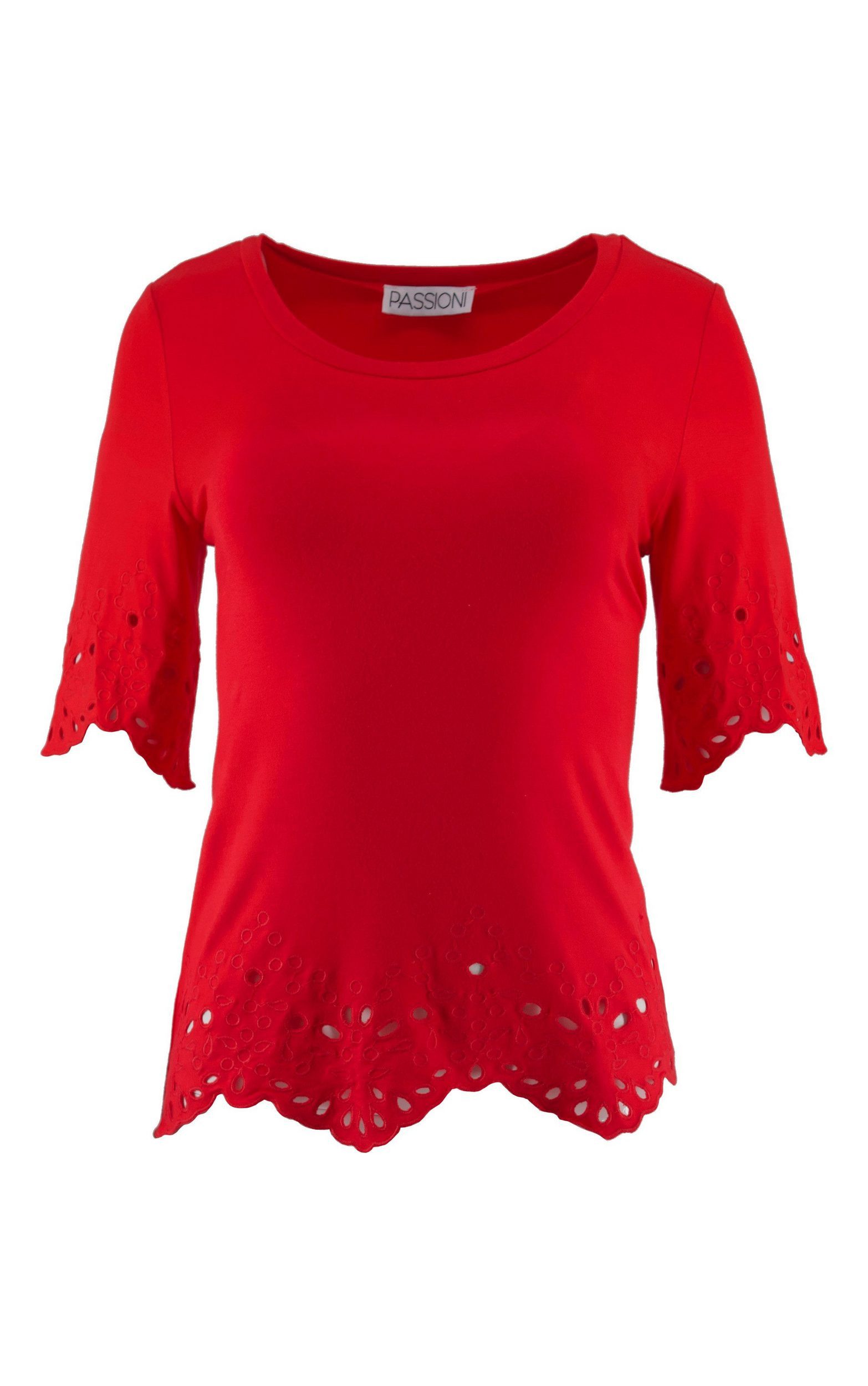 Passioni T-Shirt Kurzarm mit Broderie-Anglaise-Details günstig online kaufen