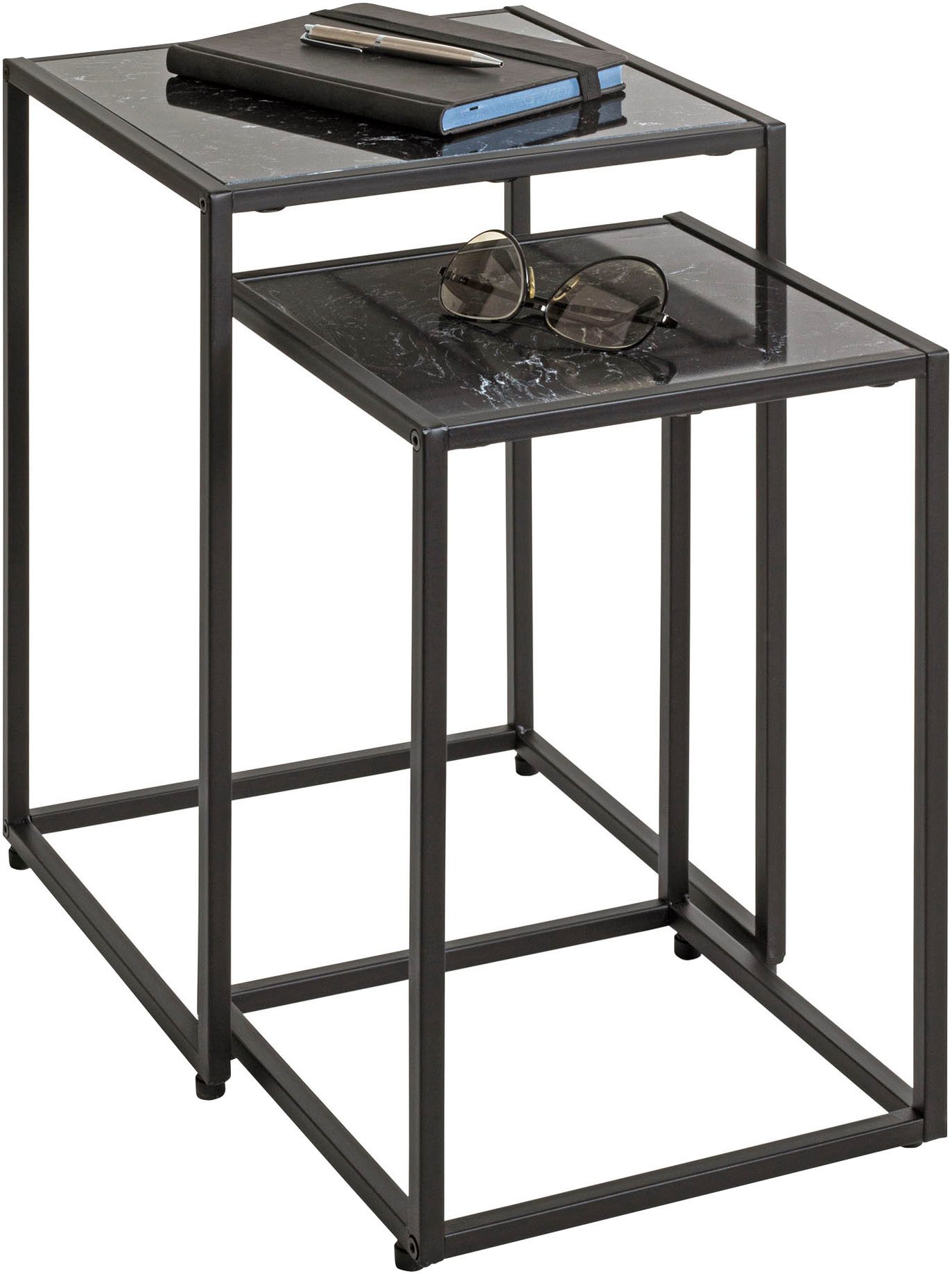 HAKU Beistelltisch Sofatisch, Wohnzimmertisch (Set, 2-St., 2er Set), quadratisch - aus Kunstmarmor Schwarz B/T/H 28/28/43 und 33/33/50 cm