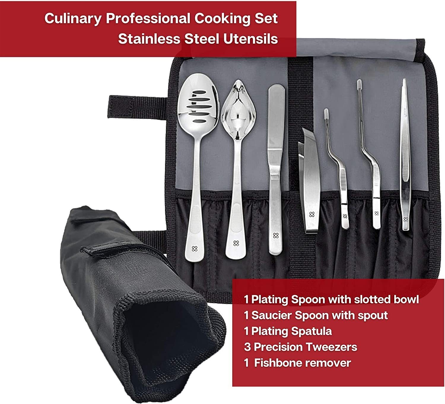 UE Stock Kochbesteck-Set Barcelona Küchen Chef Kochutensilien 7-teilig (Edelstahl Plating Kit Kuechen-Werkzeug Koch Set - Deko Garnieren Gadgets - PERFORIERTLÖF – Bild 4 von 5