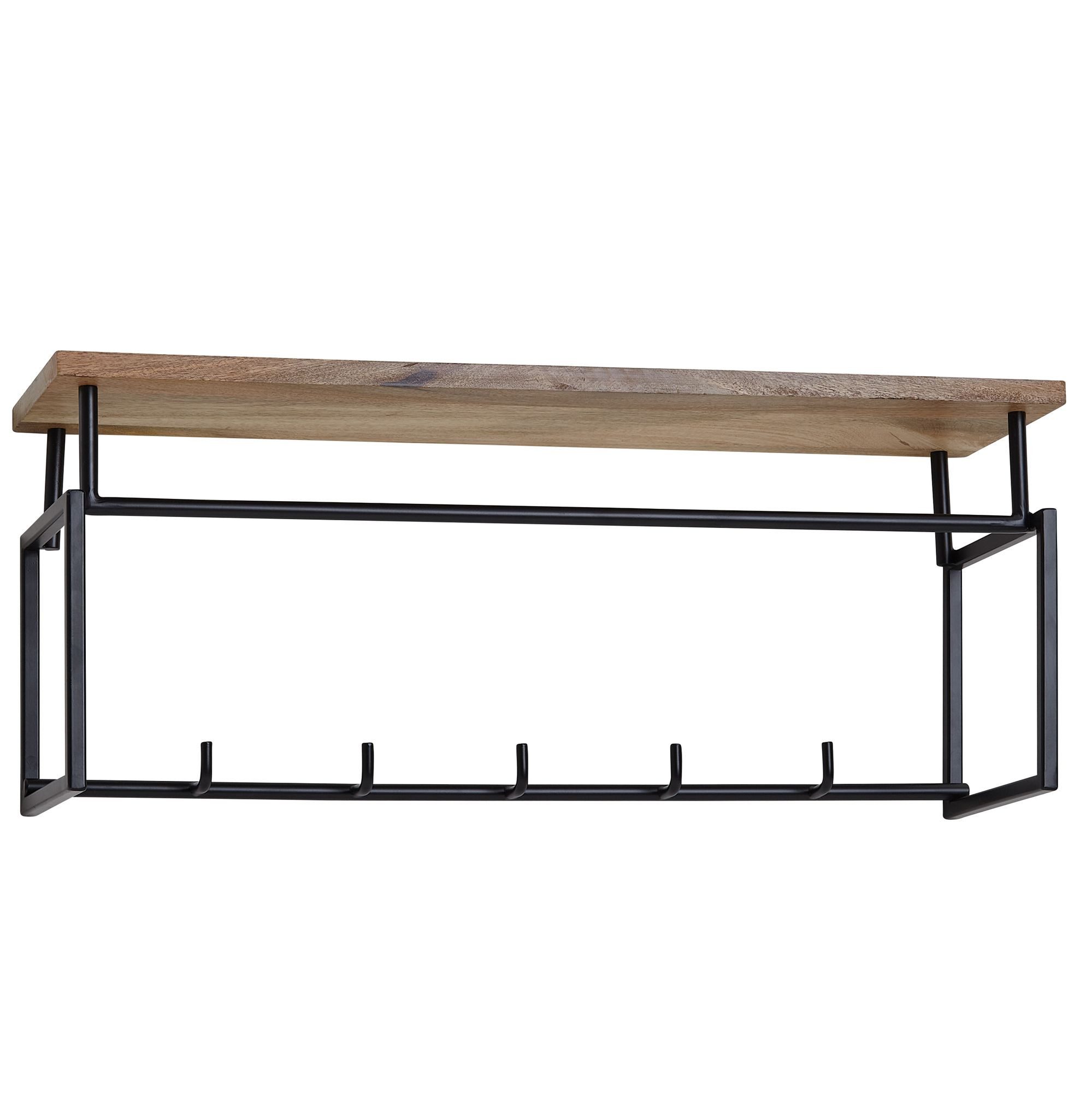 FINEBUY Wandgarderobe FB76206 (Mango Massivholz Metall 71x29x20 cm mit Ablage), Flurgarderobe Modern, Garderobe Wand Holz