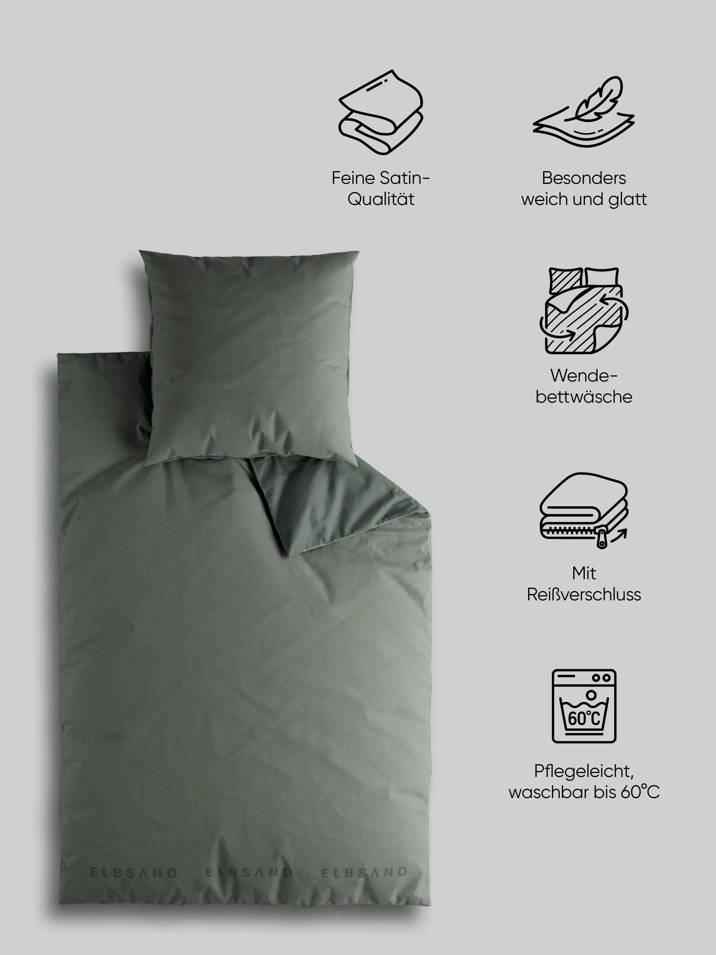 Elbsand Home Bettwäsche, 100% Baumwolle, Satin, 2 teilig