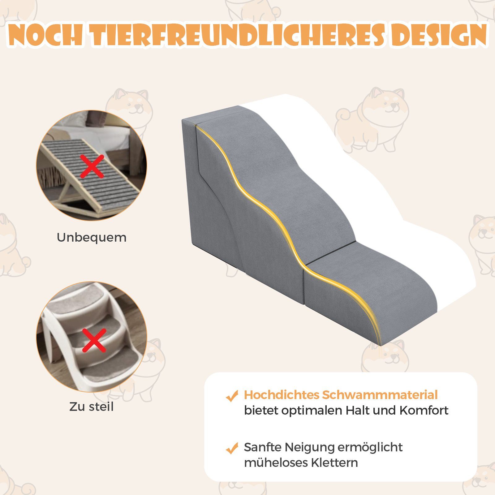 COSTWAY Haustiertreppe Hunderampe, 3-stufig, waschbar günstig online kaufen